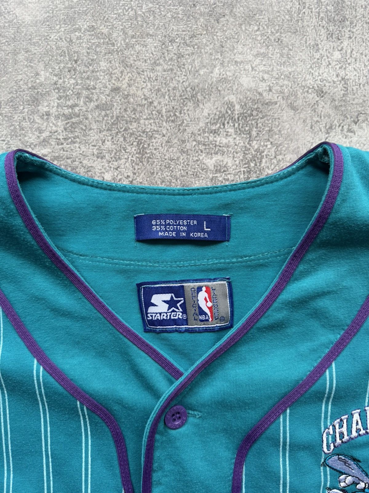 NBA × Starter × Vintage Charlotte Hornets 90s Vintage Baseball Starter Jersey Shirt Size US L / EU 52-54 / 3 - 6 Thumbnail