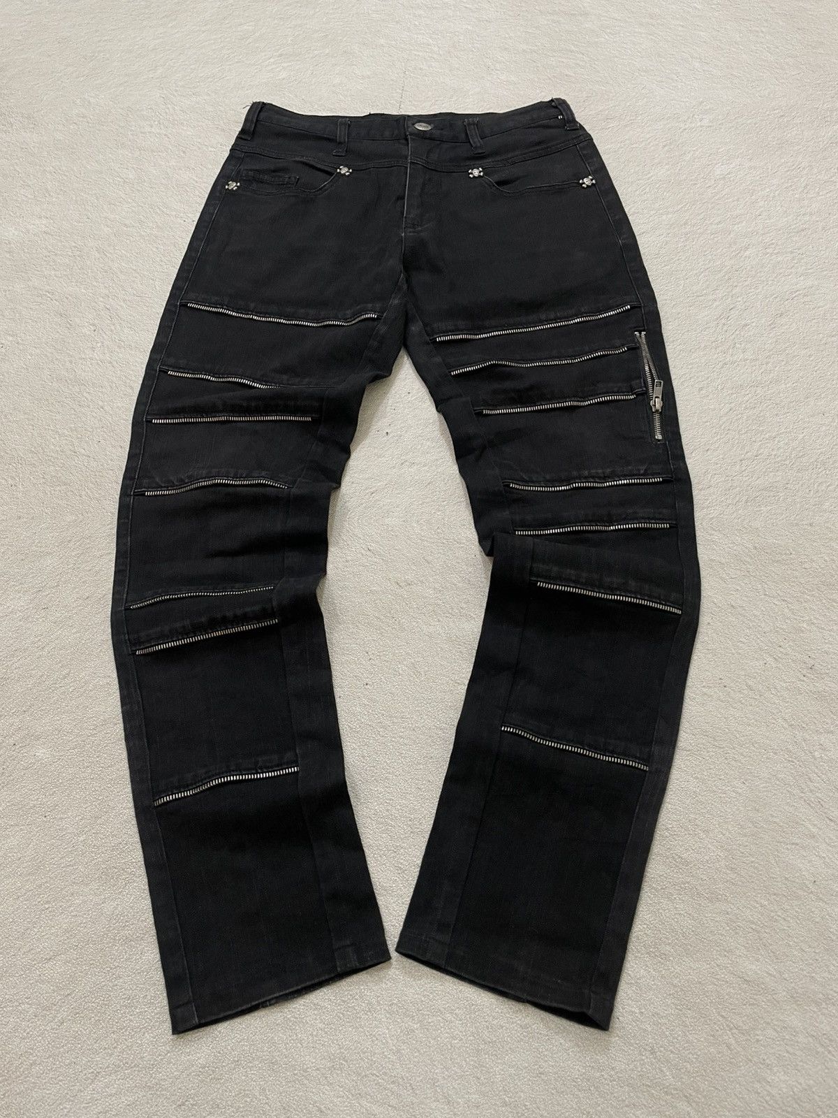 Japanese Brand 2000s Japanese Black Biker Multi Zipper Denim Hysteric Y2K Size US 29 - 1 Thumbnail