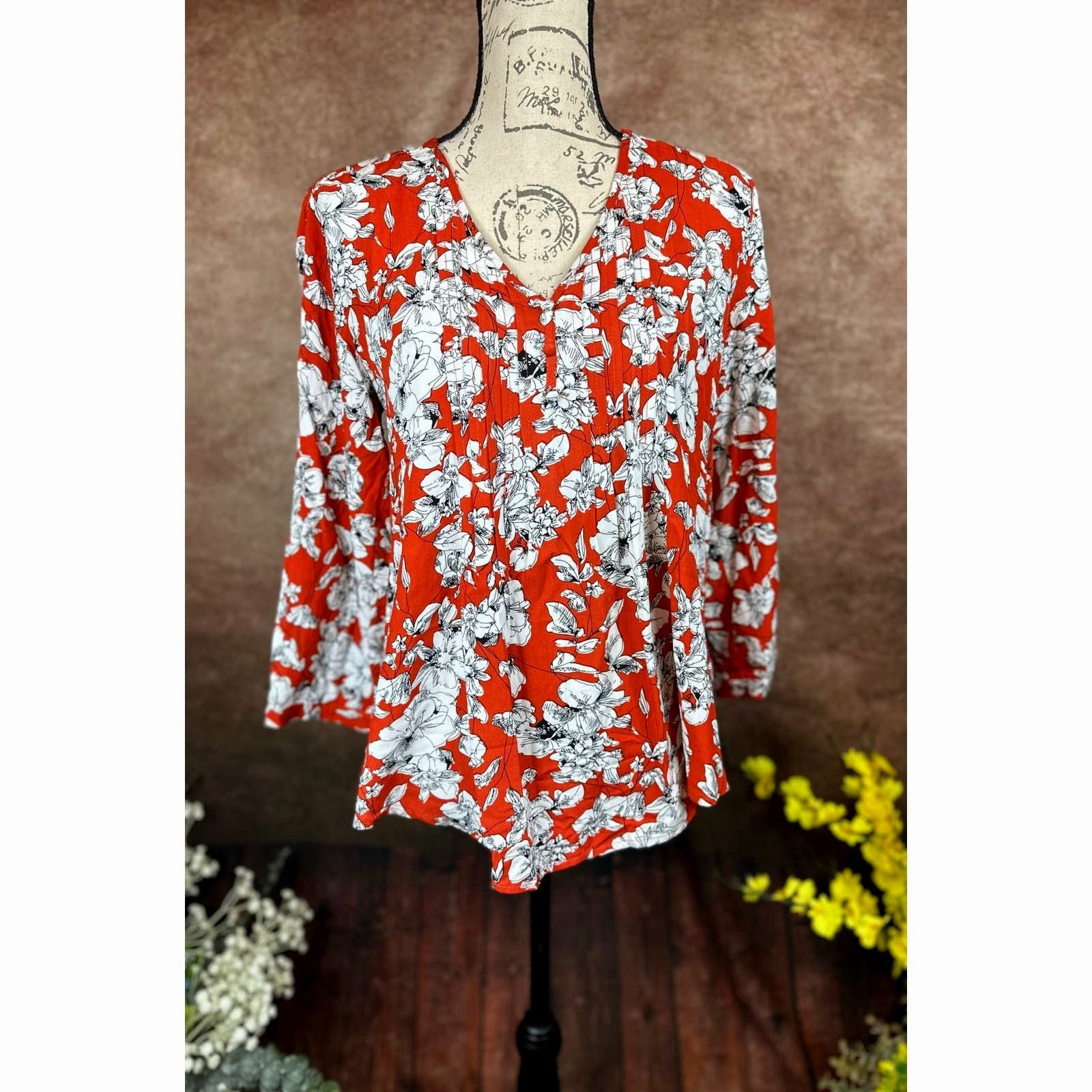 Other Fun2Fun Maley Pleated Detail Blouse Rust/Cream size M Size M / US 6-8 / IT 42-44 - 3 Thumbnail
