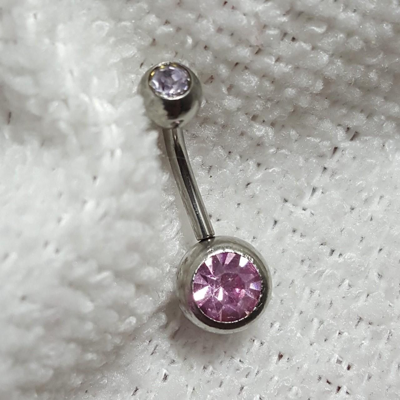 Vintage Silver Double Crystals Barbell Navel Belly Button Ring Size ONE SIZE - 1 Thumbnail