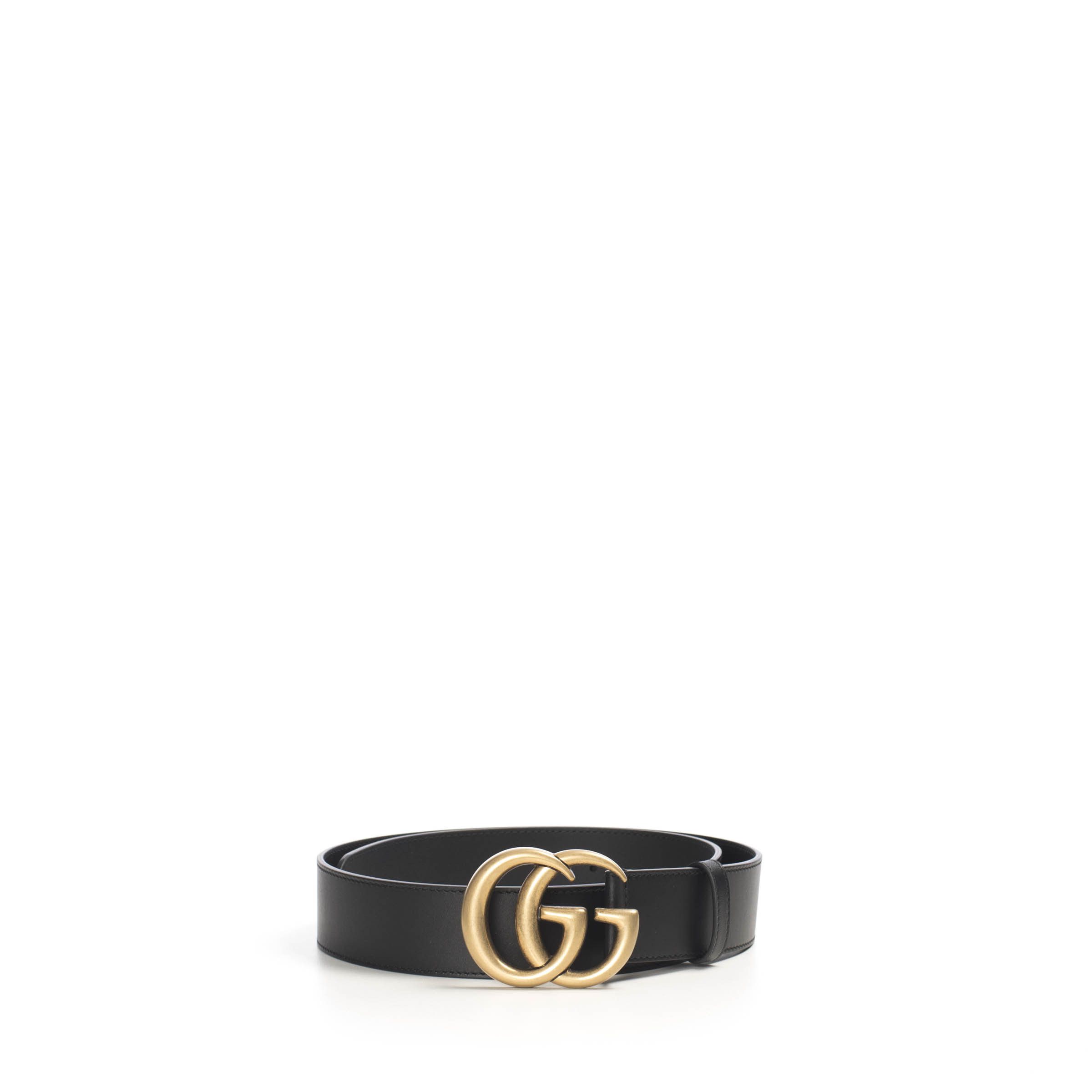 Black 40mm Leather Belt With Double G Buckle
