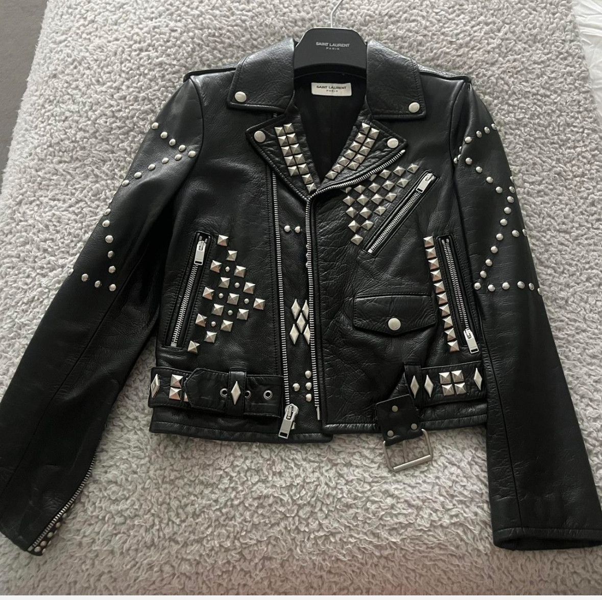 Yves Saint Laurent 16Fw Cow Leather Rivet Zip Jacket Hedi Slimane Size XS / US 0-2 / IT 36-38 - 1 Thumbnail