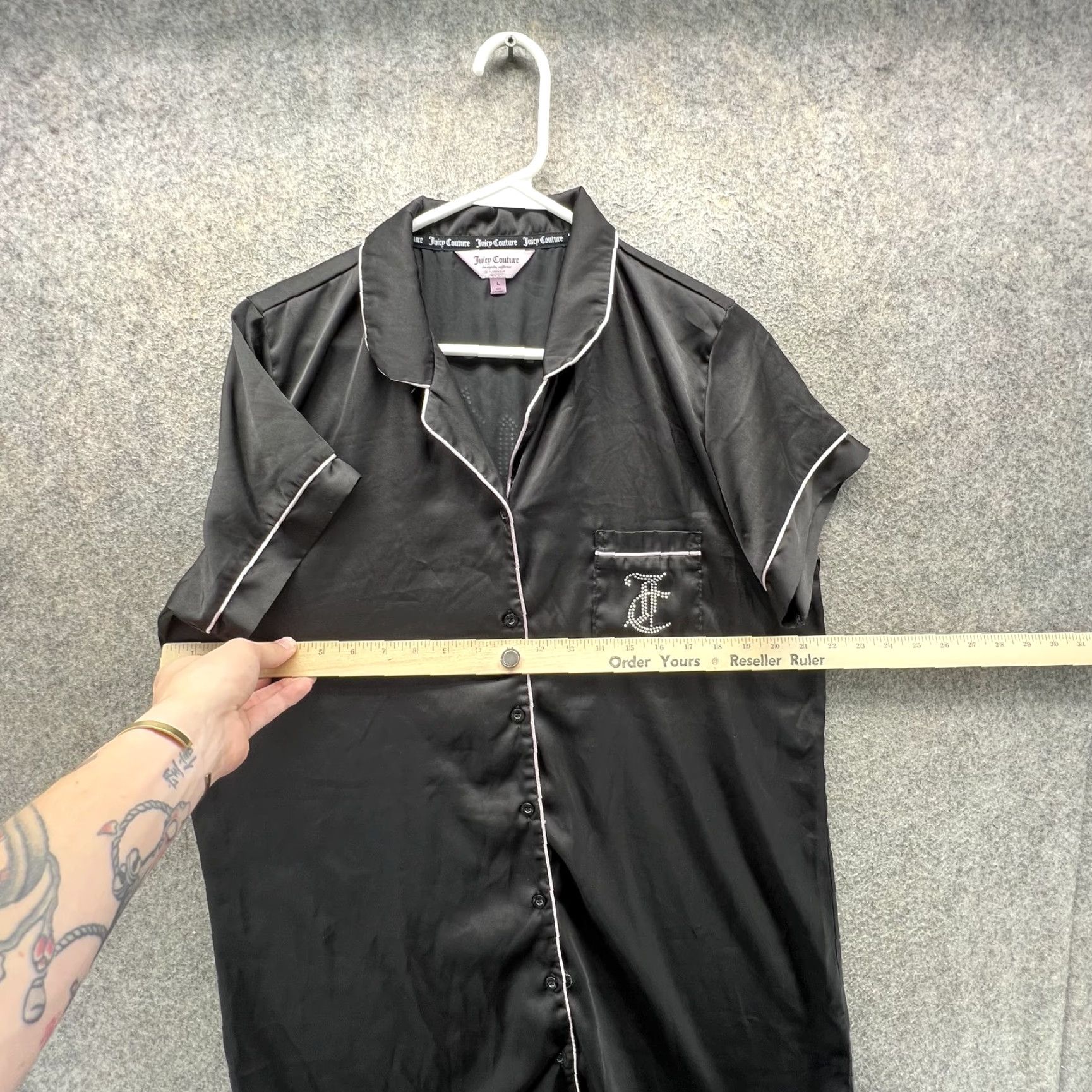 Juicy Couture Juicy Couture Sleep Shirt Womens Large Black Satin Nightgown Rhinestone Logo Shirt Size L / US 10 / IT 46 - 6 Thumbnail
