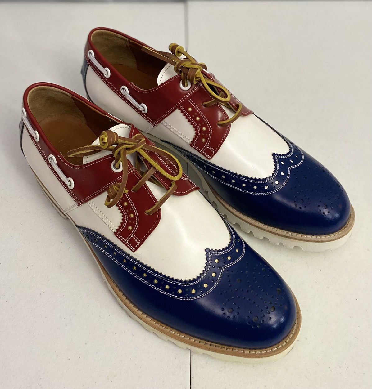 Dsquared2 Dsquared2 🇮🇹 R/W/B Leather Handmade Brogue Boat Shoes 8.5 NEW Size US 8.5 / EU 41-42 - 14 Thumbnail