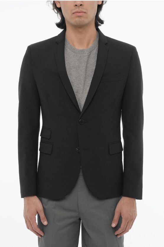 Side Vents Notch Lapel Slim Fit 2-Button Blazer