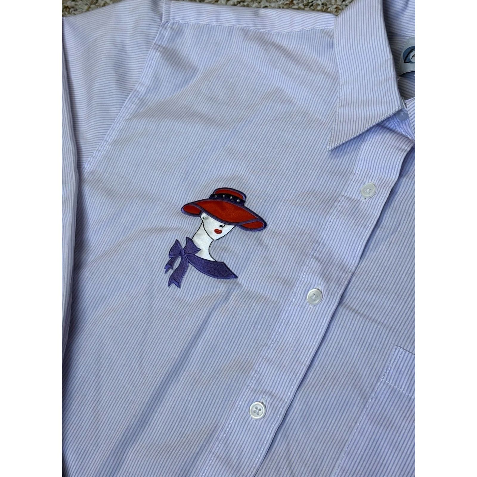 Vintage VINTAGE Las Olas Women's Button-Down Embroidered Long Sleeve Shirt M Blue/Purple Size M / US 6-8 / IT 42-44 - 3 Thumbnail
