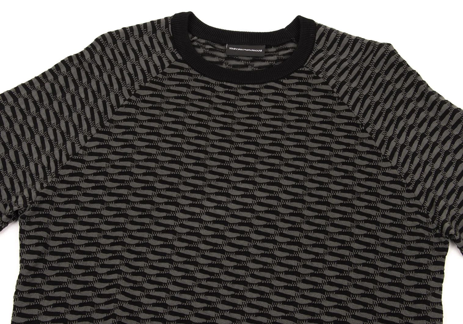 Emporio Armani Cotton Design Knit Top in Gray and Black, Size L Size US L / EU 52-54 / 3 - 2 Thumbnail