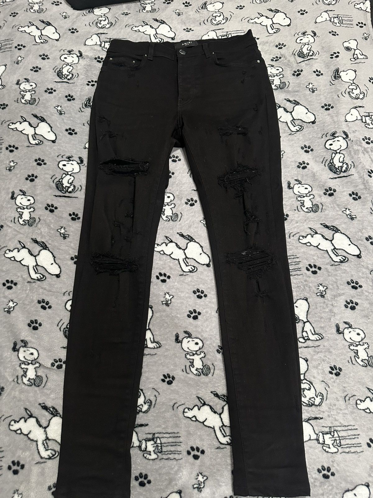 Amiri Amiri MX1 Silver Patch Black Denim Jeans Size 29 | Grailed