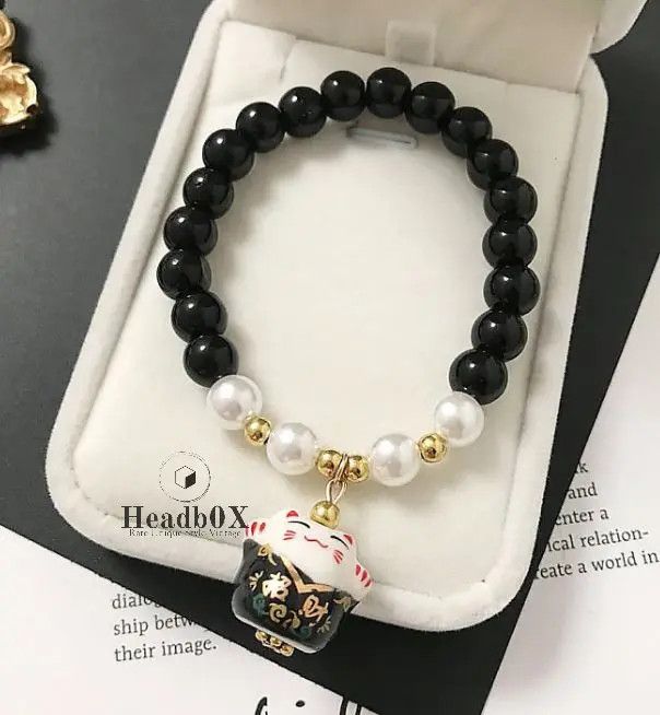 Vintage Lucky Cat Stone Beads Bracelet Size ONE SIZE - 1 Preview
