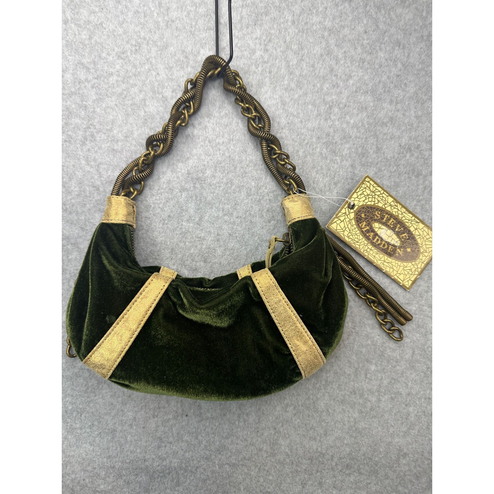 Steve Madden Steve Madden Green Velvet Medusa Hobo Bag Heavy Bronze Chain Size ONE SIZE - 10 Thumbnail