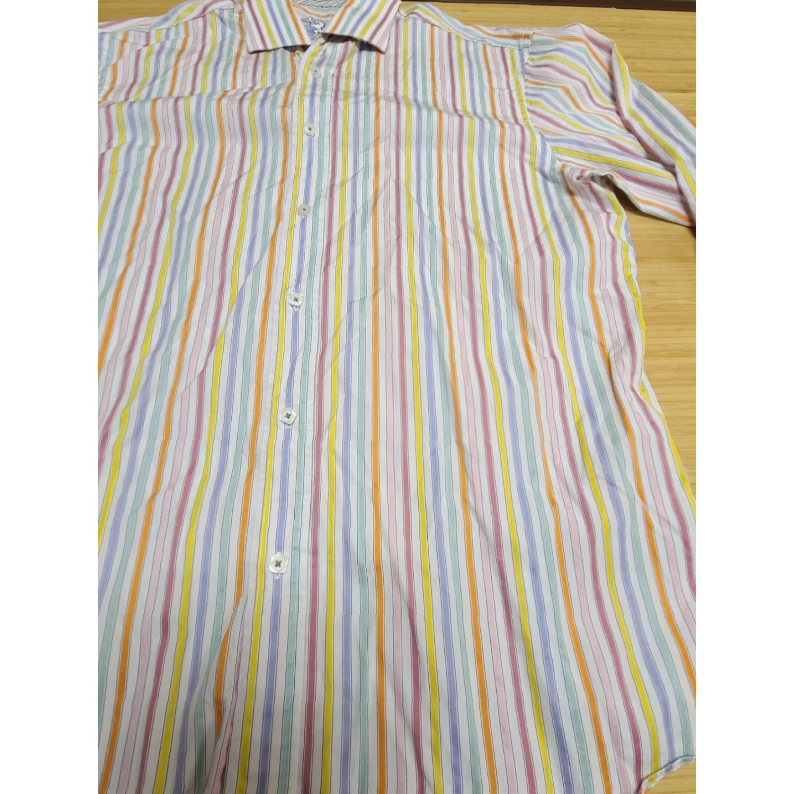 BUGATCHI Bugatchi Dress Shirt Shaped Fit Striped Flip Cuff Button Up Mens Size XL Multicolor Cotton Logo Designers Mens XL Shirt Size 46R - 2 Thumbnail