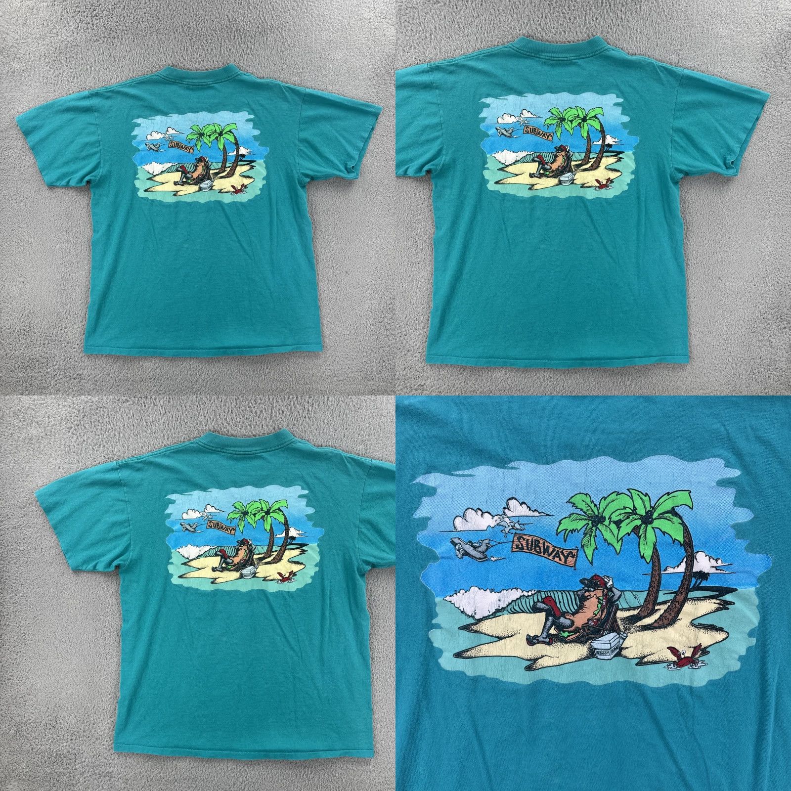 Vintage VINTAGE Oneita Mens XL Green Single Stitch Shirt USA 90s Subway Sandwiches Promo Crew Neck Short Sleeve Mens Shirt Blue/Green 90s Theme Size US XL / EU 56 / 4 - 10 Thumbnail