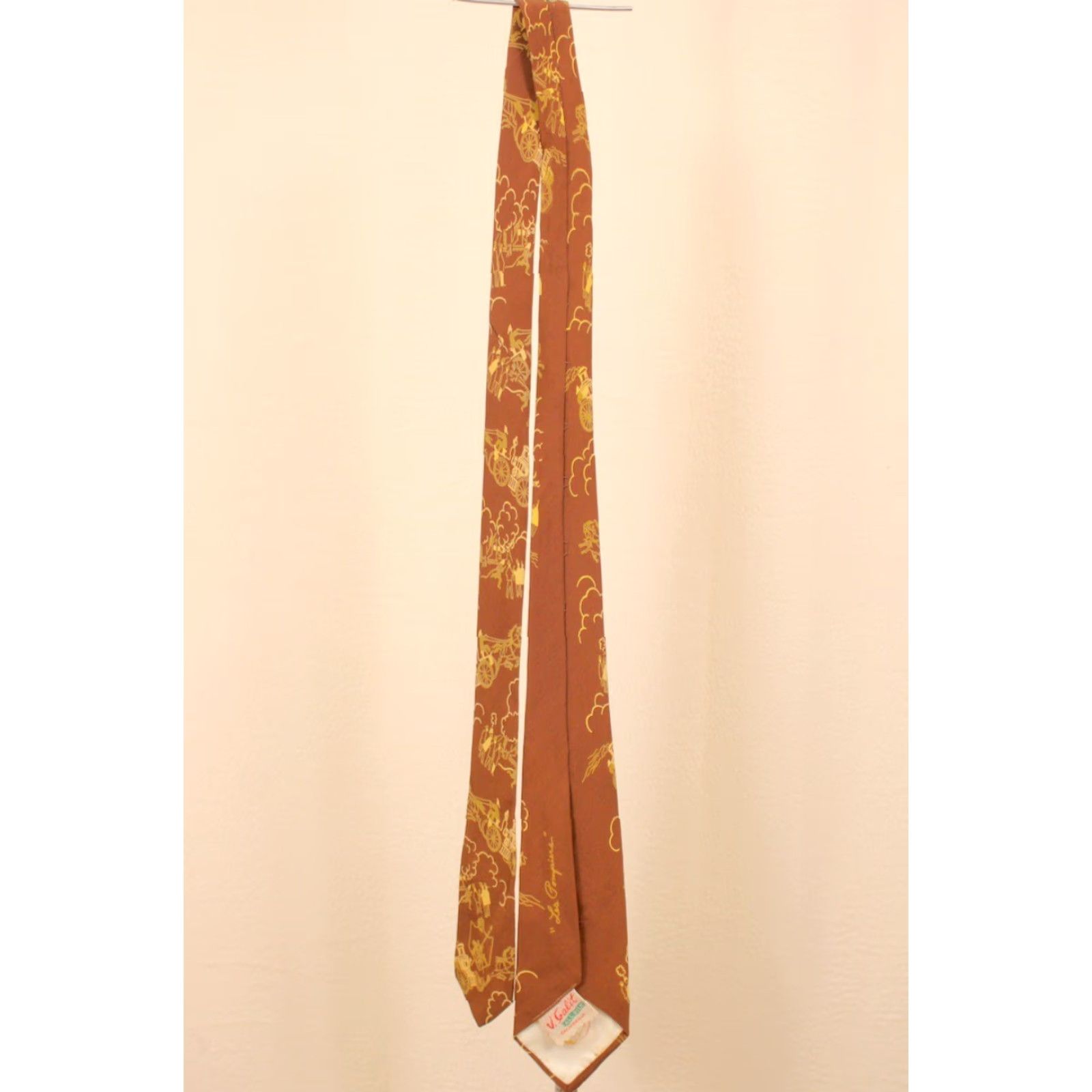 Vintage VTG Men’s 1950s Brown Beige Carriage Themed Novelty Necktie 50s Tie Silk Neck Tie Size ONE SIZE - 7 Thumbnail