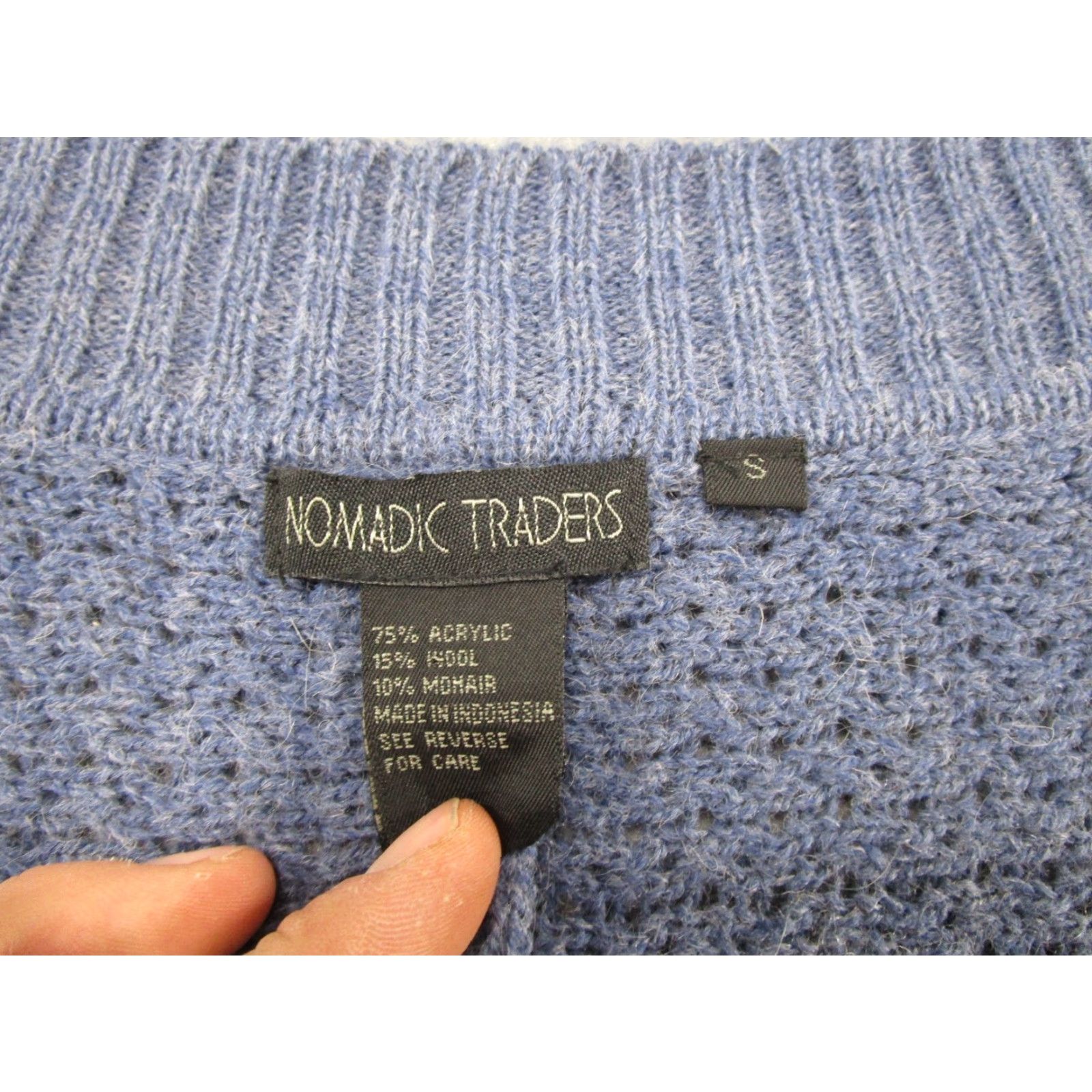 Vintage Nomadic Traders Cardigan Sweater Knit Wool Blend One Button Short Sleeve Size S Blue Womens Regular Vintage: No (adjusted) Size S / US 4 / IT 40 - 2 Thumbnail