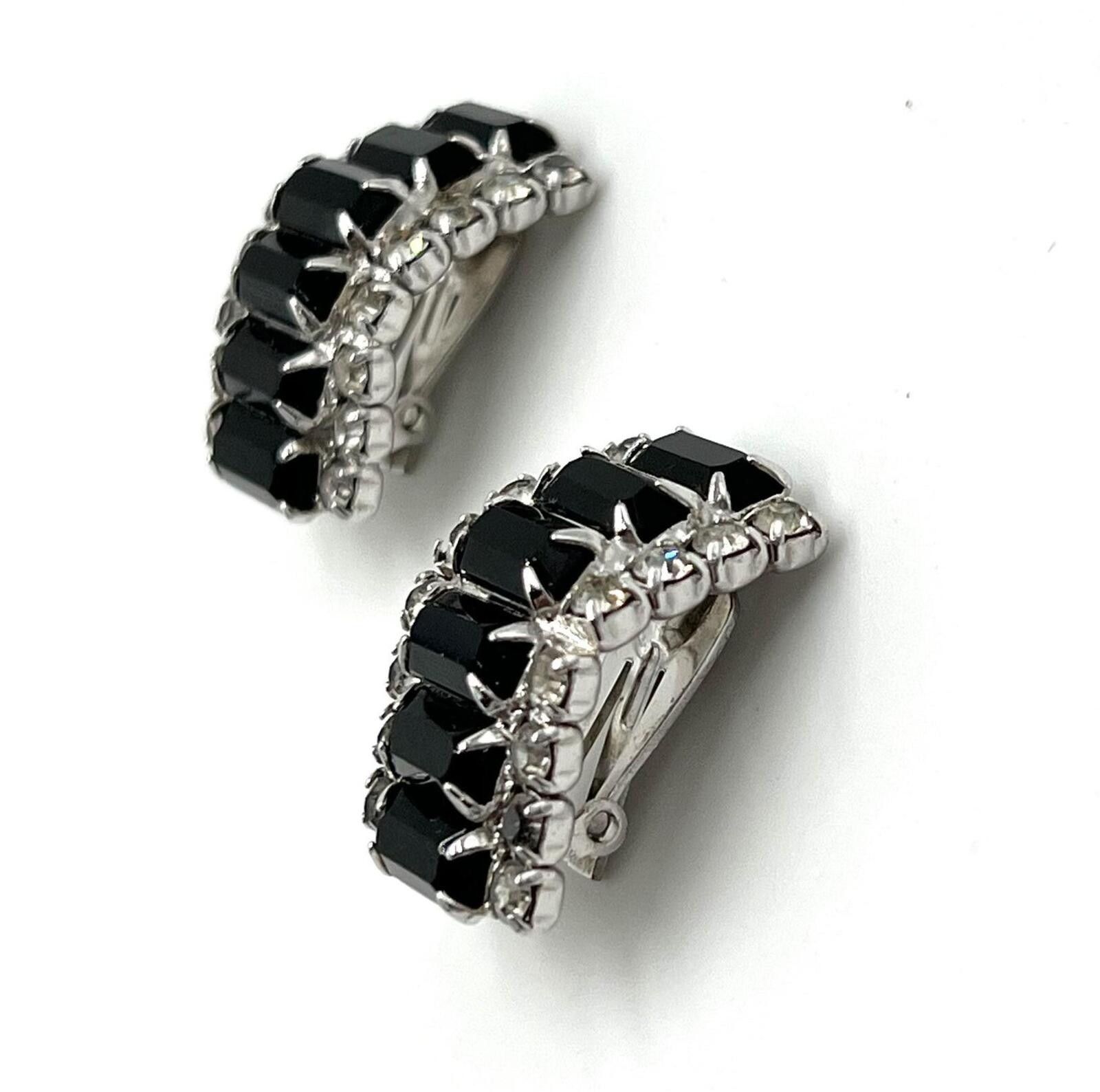 Stormy Kromer Kramer Black & White Rhinestone Arch Clip-On Earrings Size ONE SIZE - 2 Thumbnail