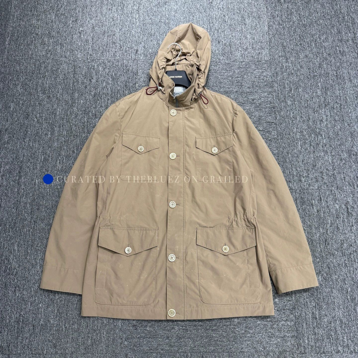 Brunello Cucinelli Beige Hooded Button-Front Jacket with Pockets Size US L / EU 52-54 / 3 - 1 Thumbnail