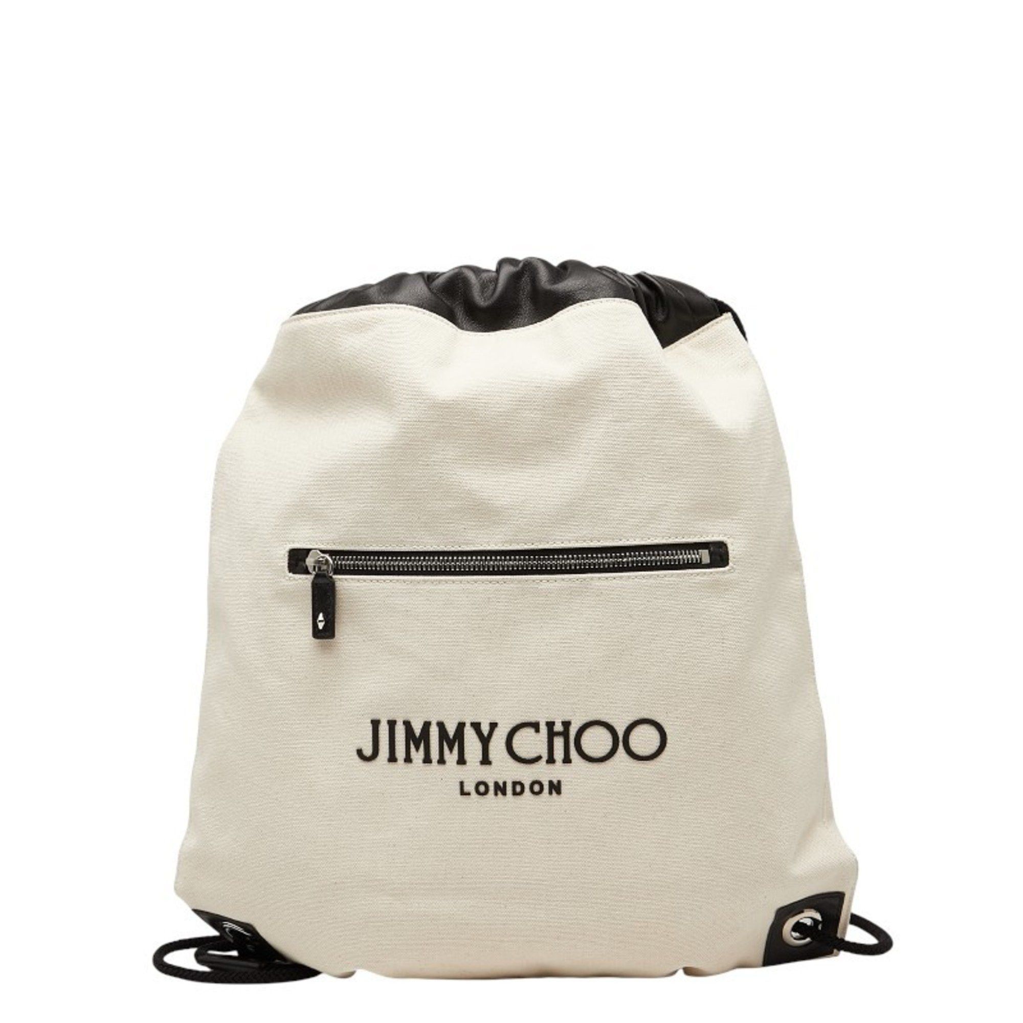 Jimmy Choo Jimmy Choo Backpack/Knapsack in Ivory and Black Canvas Leather for Women Size ONE SIZE - 1 Thumbnail