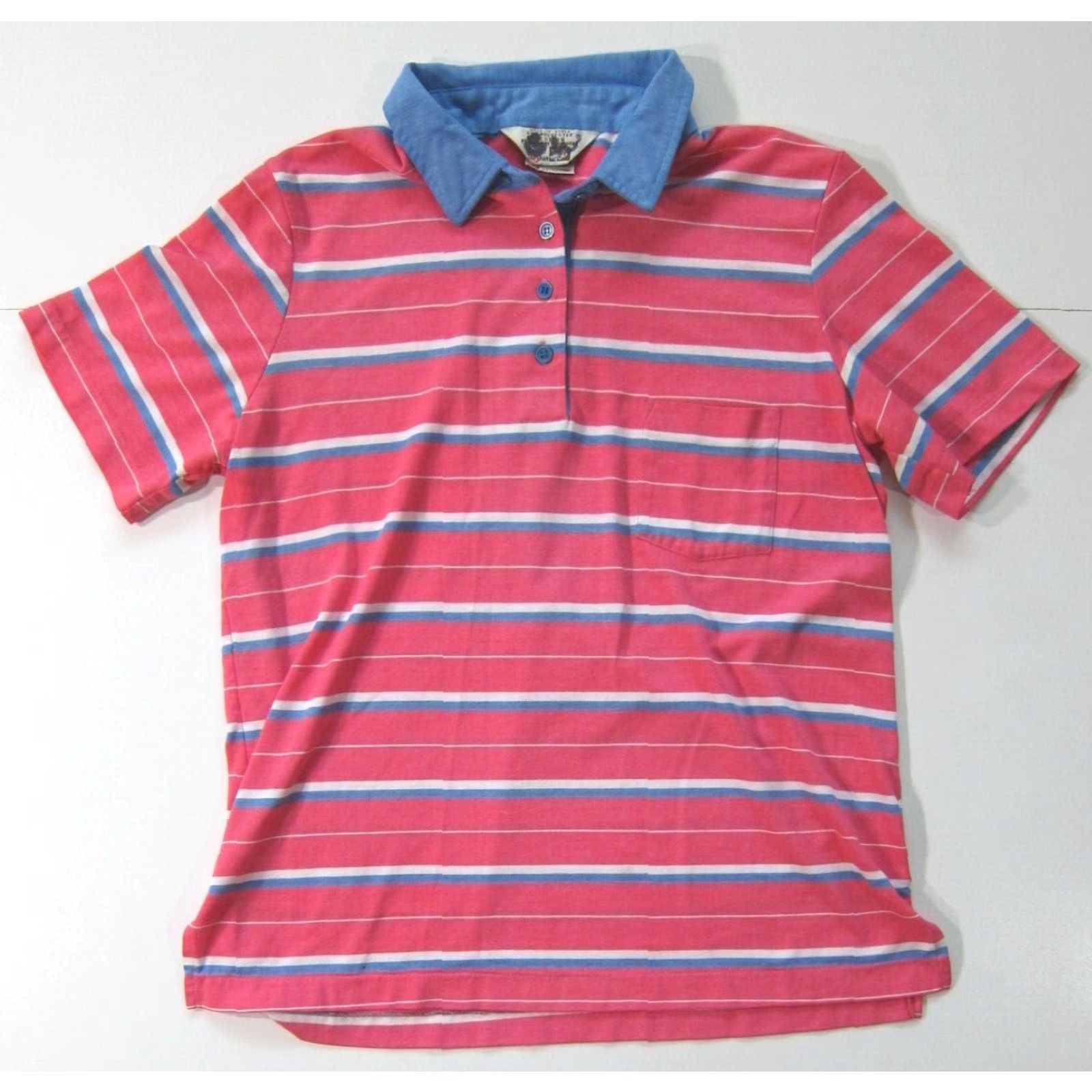 Vintage Vintage The Fashion Place Polo Shirt Women Stripe Pink Blue Lightweight Cotton L Size L / US 10 / IT 46 - 4 Thumbnail