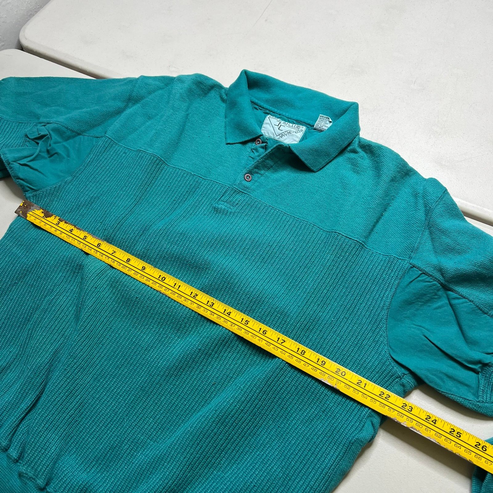 Van Heusen Vintage Van Heusen Custom Club Teal Knit Long Sleeve Polo L Size US L / EU 52-54 / 3 - 6 Thumbnail