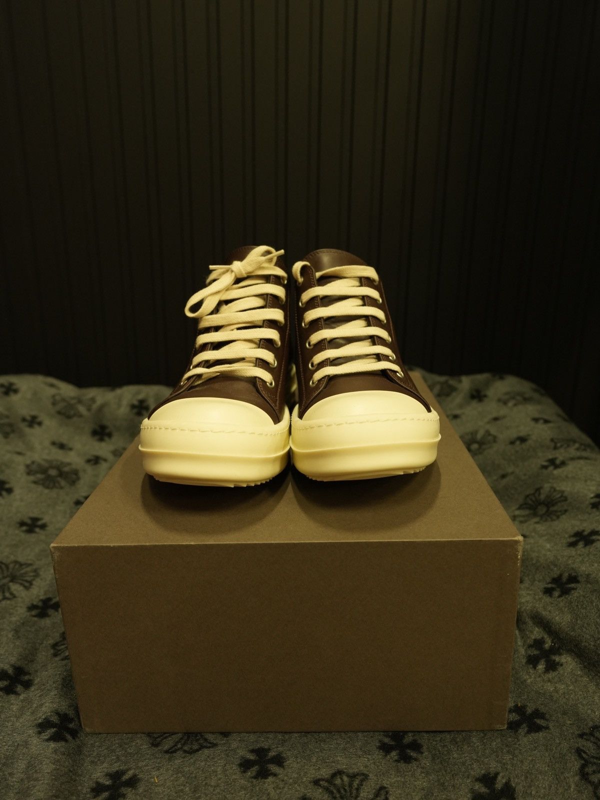 Rick Owens × Rick Owens Drkshdw Rick Owens Brown Leather Low Top Sneakers Size US 7 / EU 40 - 2 Thumbnail