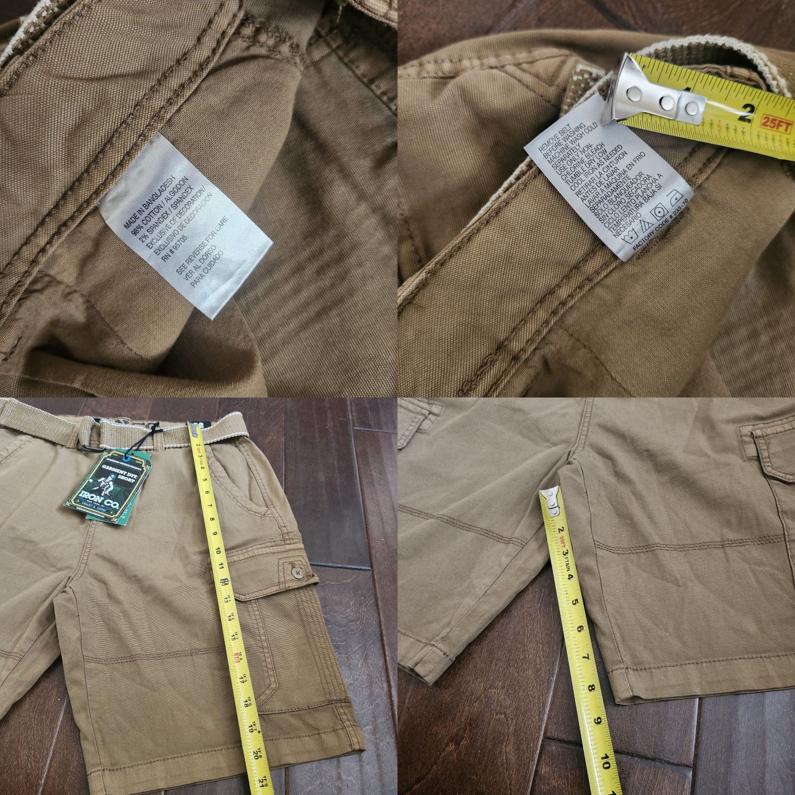 Vintage Iron Co. Cargo Shorts Men 32 Tan Belted Regular Cotton Spandex NWT Garment Dye Button Belted Classic Outdoor Summer Spring Fall Travel Workwear Brown Size US 32 / EU 48 - 8 Thumbnail
