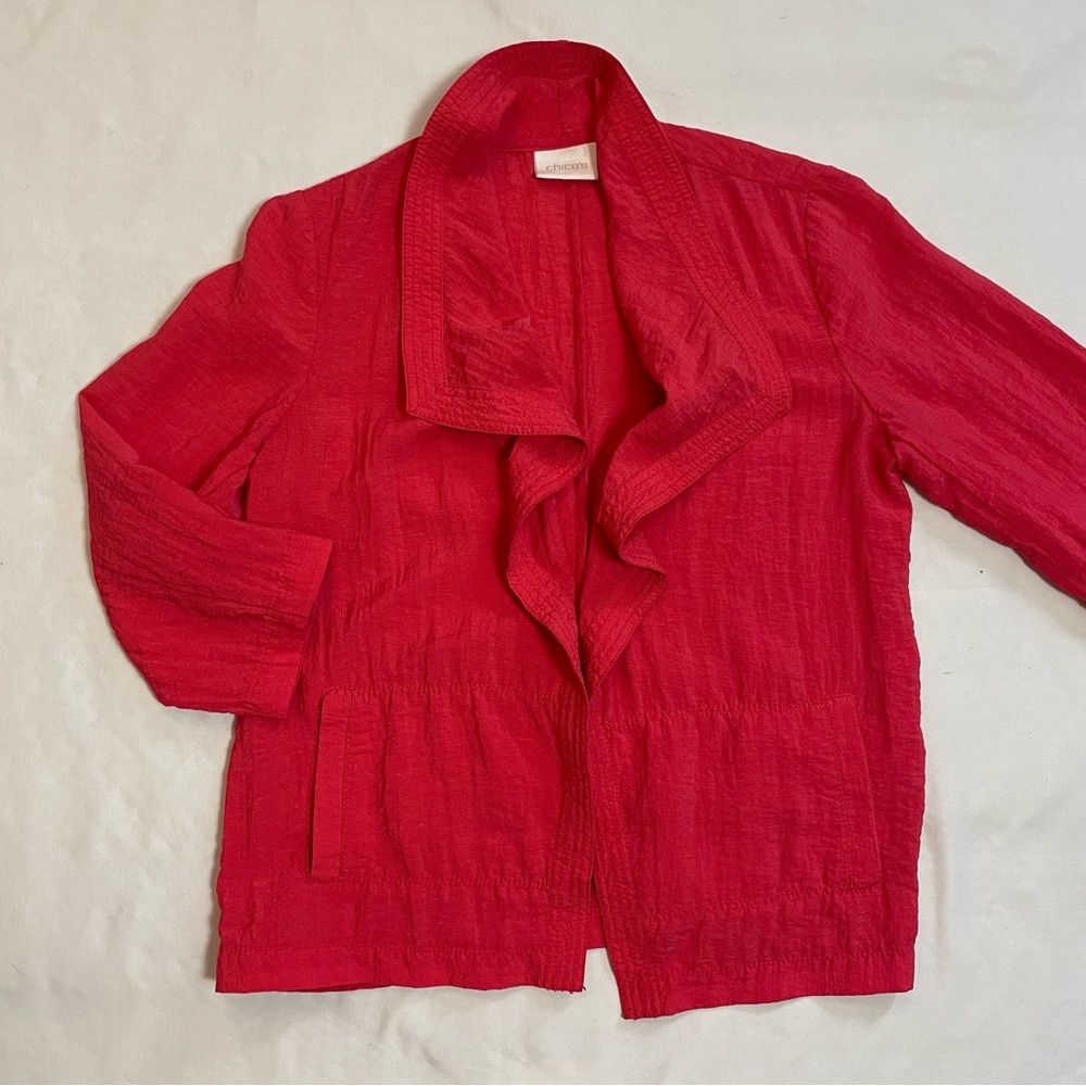 Chicos Chico's Breezy Sheen Drape-Front Red Jacket Size 0 US S Size S / US 4 / IT 40 - 6 Thumbnail