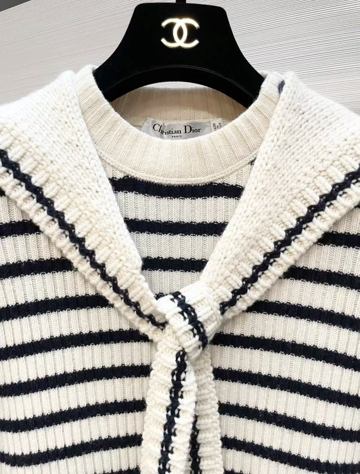 Dior Dior Classic Navy Collar Striped Cashmere Sweater J33 Size XXS / US 00 / IT 34 - 4 Thumbnail