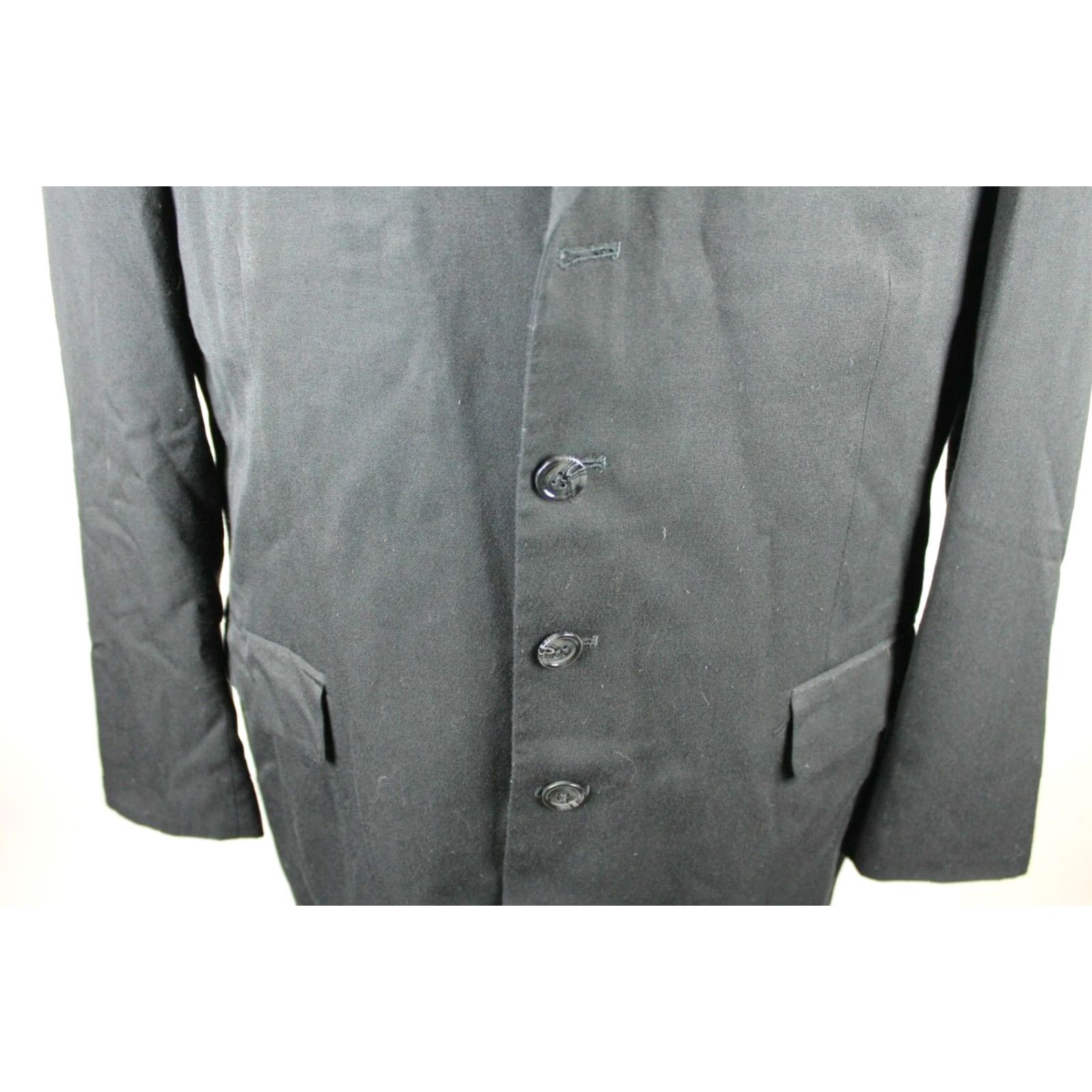 Vintage Vitali Jacket Mens 42L Black Solid Polyester & Rayon Sport Coat Blazer Long 3-Button Business Casual Formal Party/Cocktail Travel Wedding Mens Size 42R - 2 Thumbnail