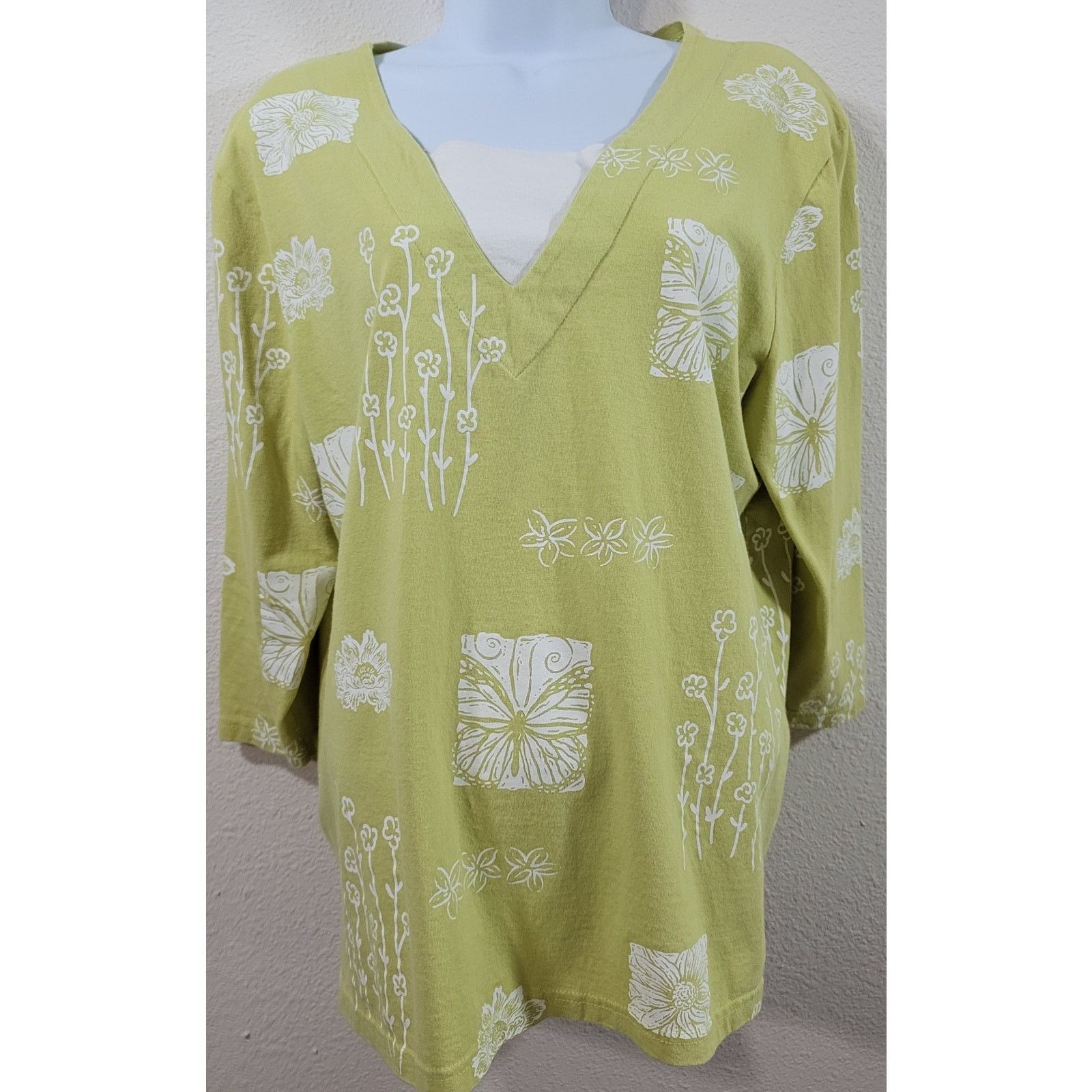 Other Decorated Originals Lime Green Floral Print Top Large Size L / US 10 / IT 46 - 1 Thumbnail