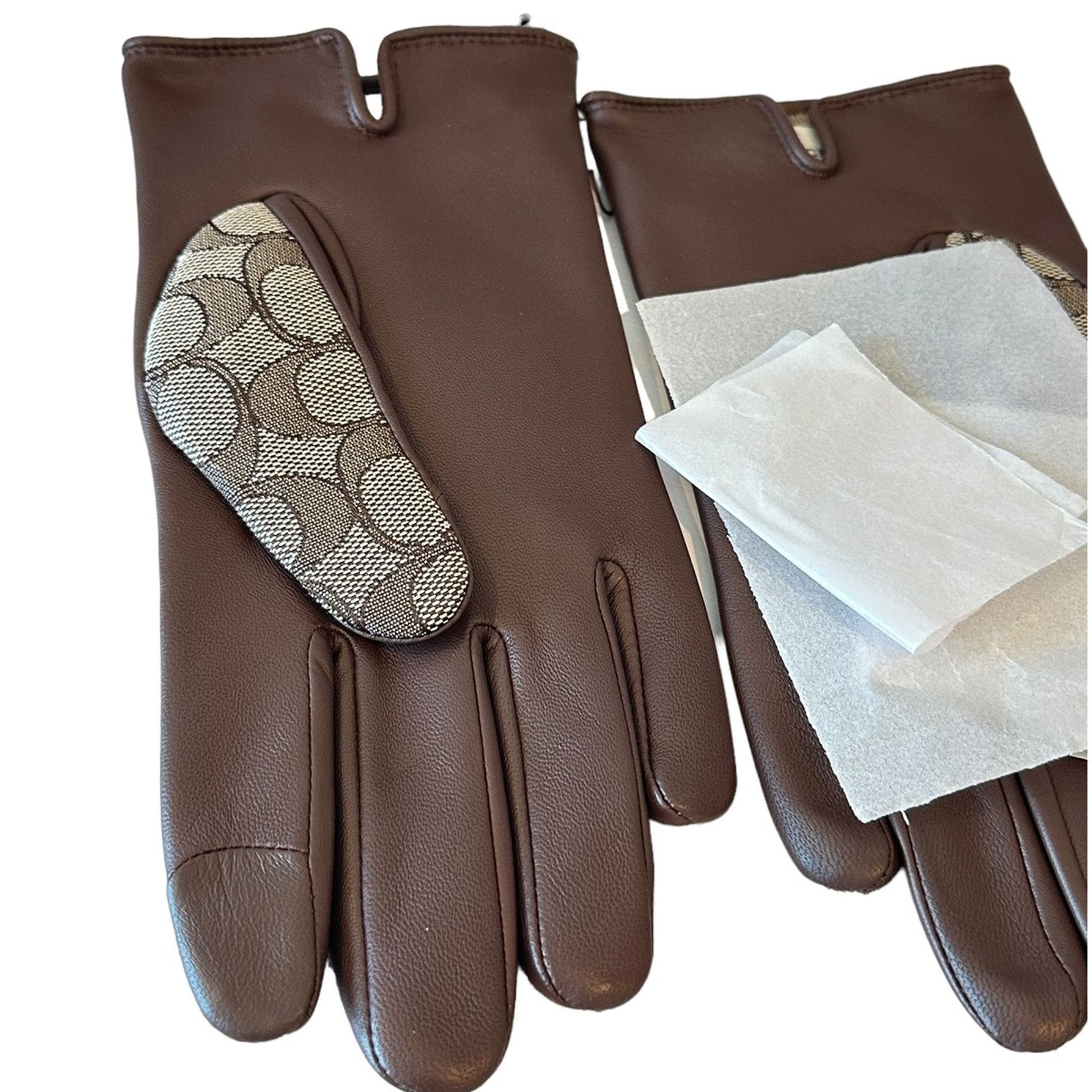 Coach Coach Women Signature Jacquard And Leather Tech Gloves 7.5 Size ONE SIZE - 3 Thumbnail