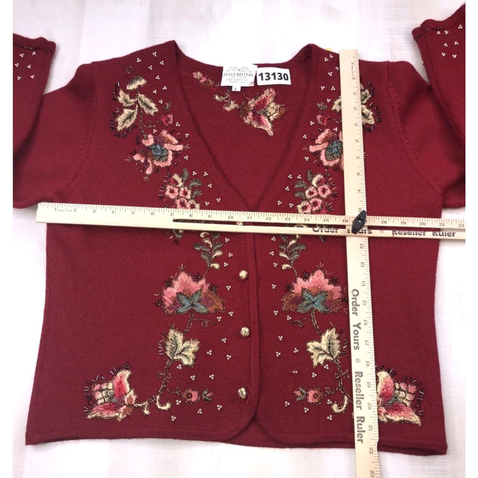 Vintage VINTAGE Susan Bristol Cardigan Women 100% Wool Beaded Embroidered Red Large Size L / US 10 / IT 46 - 7 Thumbnail