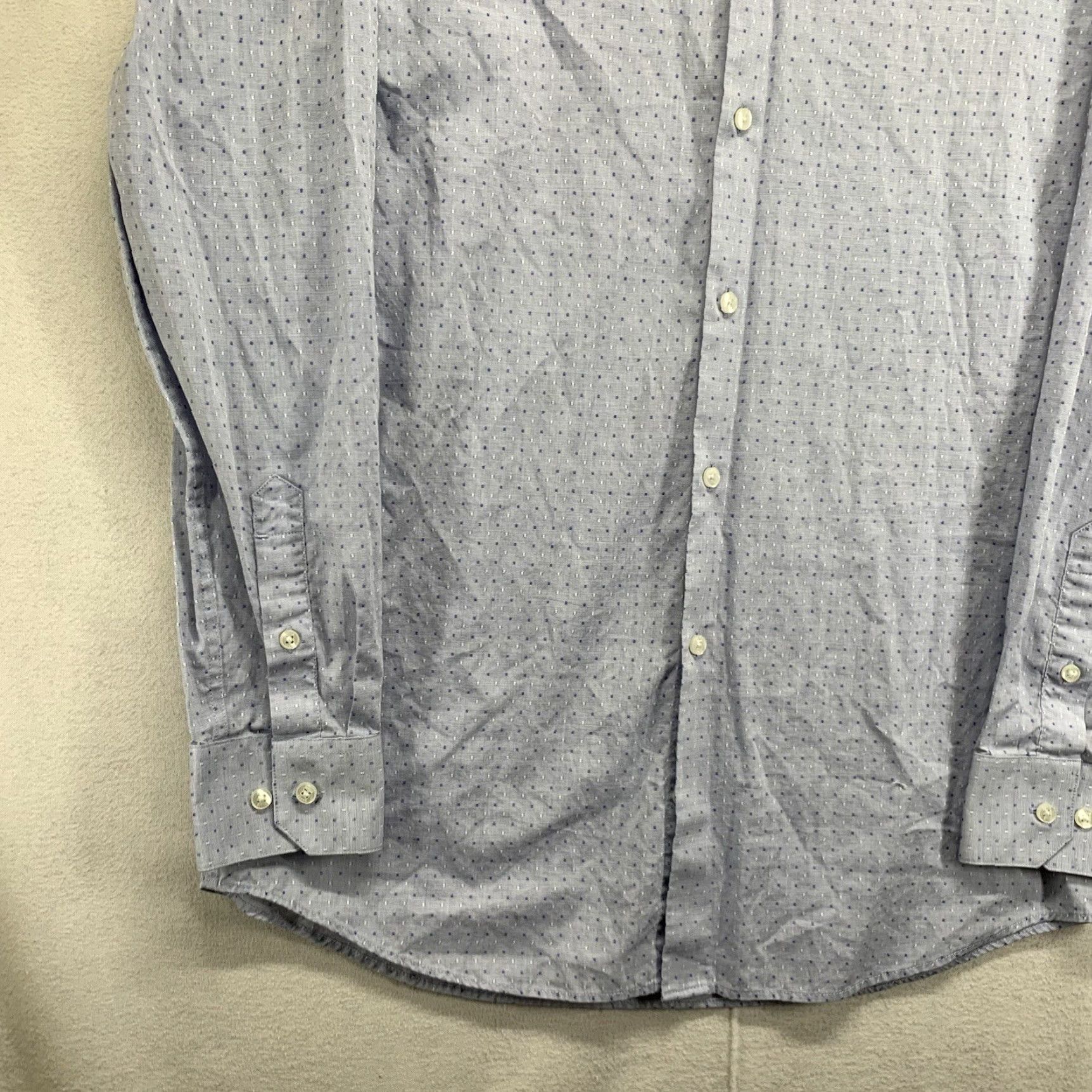 Perry Ellis Vintage Perry Ellis Portfolio Men’s Slim Fit Dress Shirt Blue Spotted 90s Business Casual Travel M Size 40R - 6 Thumbnail