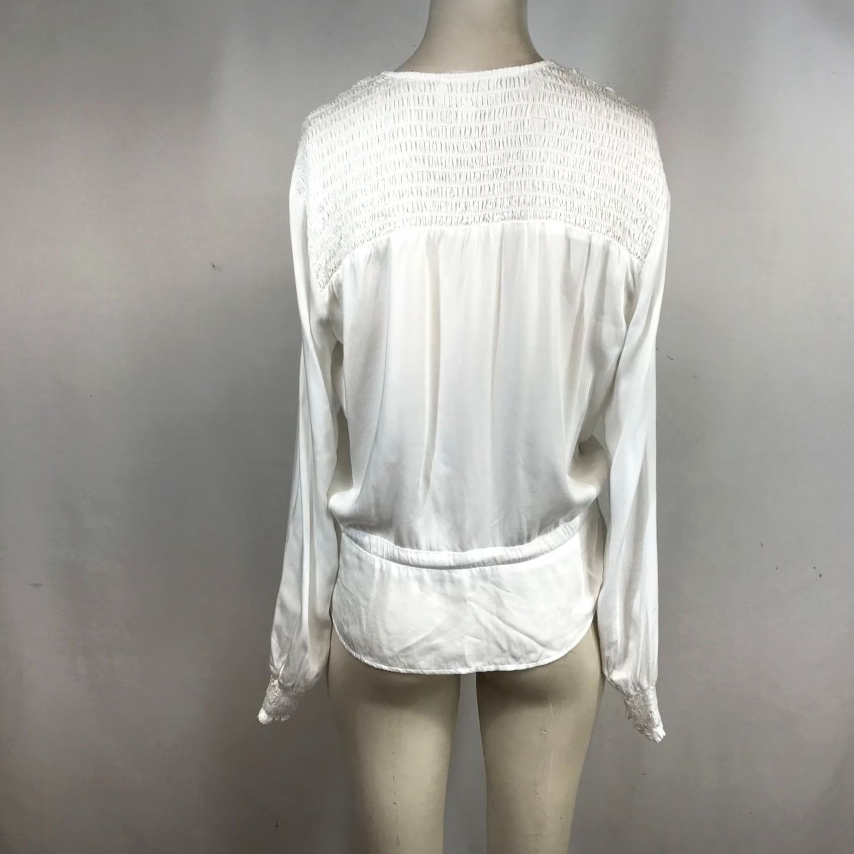 CLOT Cloth & Stone White Wrap Blouse V-Neck Long Sleeve S Small Ecovero Viscose Boho Peplum Ruffle Cuffs Lightweight Casual Workwear Travel Womens Size S / US 4 / IT 40 - 5 Thumbnail