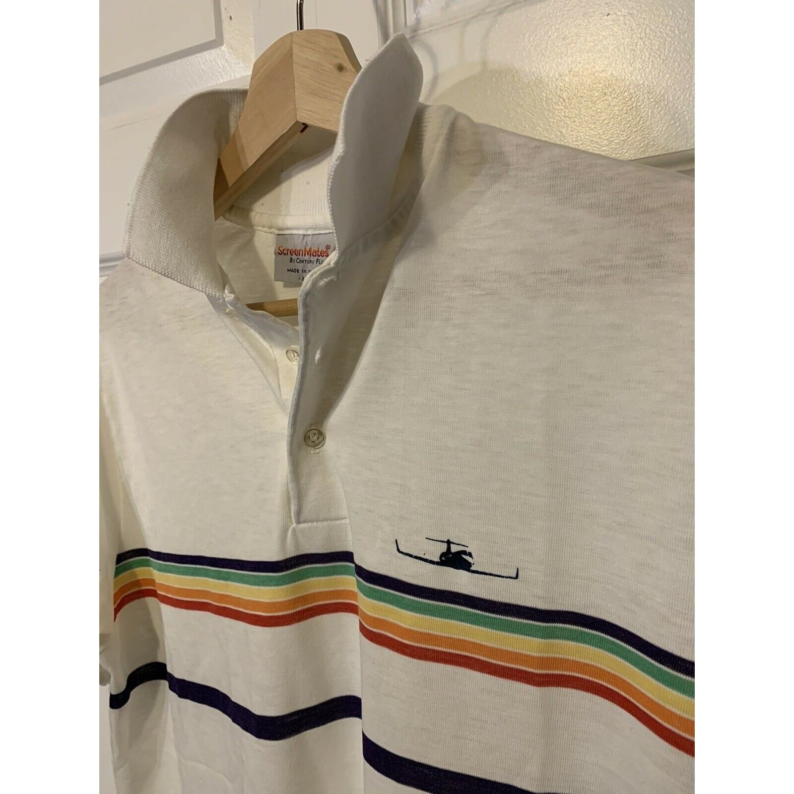 Vintage vintage 1980s rainbow polo t shirt Men’s Sz L Screen Mates Size US L / EU 52-54 / 3 - 1 Thumbnail