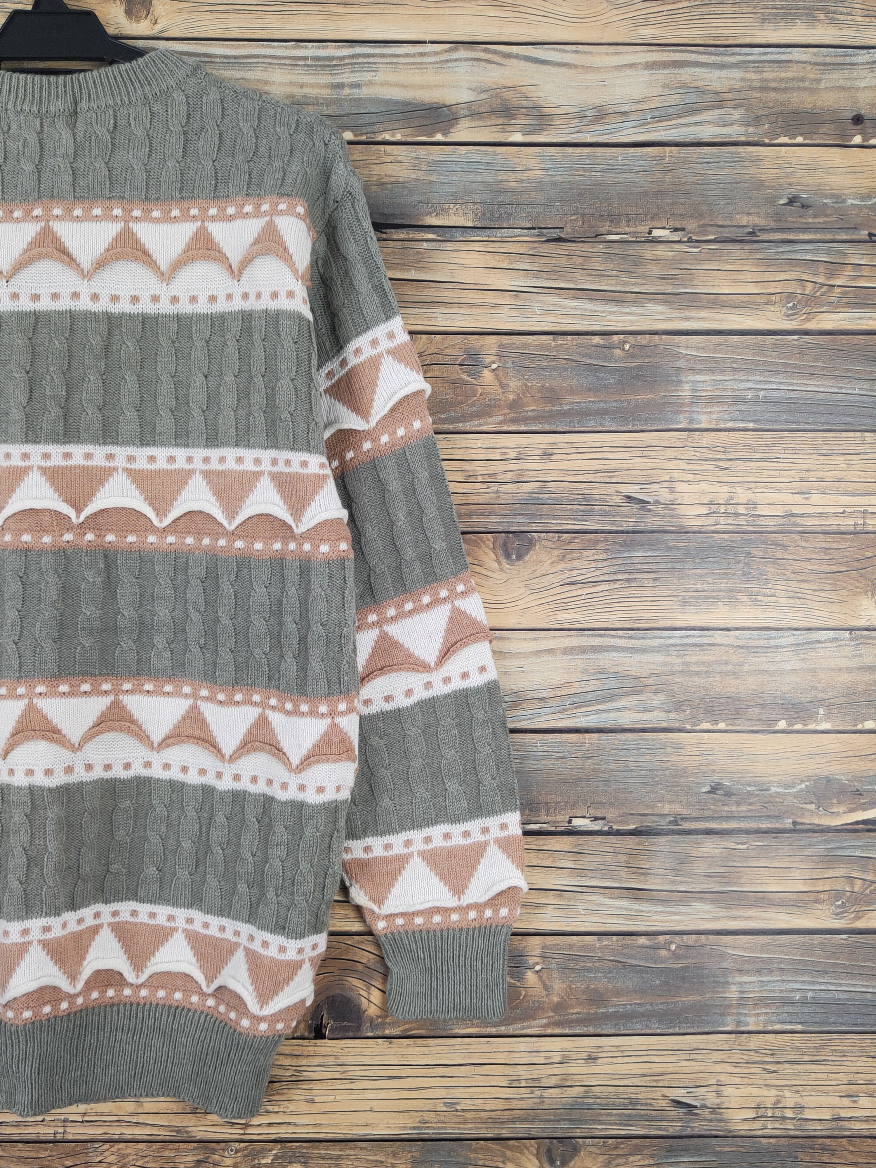 Aran Isles Knitwear Community Green Brown Knitwear Sweatshirts #W1092 Size US M / EU 48-50 / 2 - 9 Thumbnail
