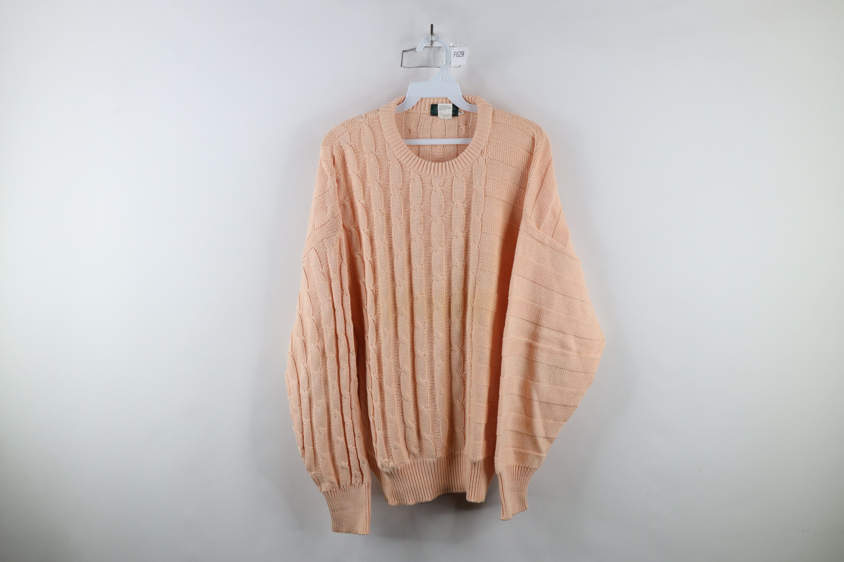 Vintage Vintage 90s Streetwear Chunky Cable Knit Sweater Pink Cotton Size US M / EU 48-50 / 2 - 1 Thumbnail
