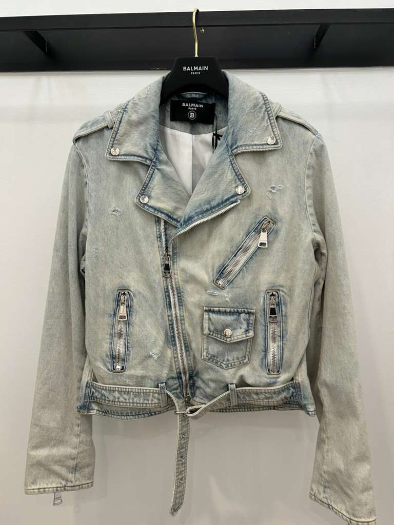 Balmain o1s1wg111025 Cotton Denim Biker Jacket in Blue Size US XL / EU 56 / 4 - 1 Thumbnail