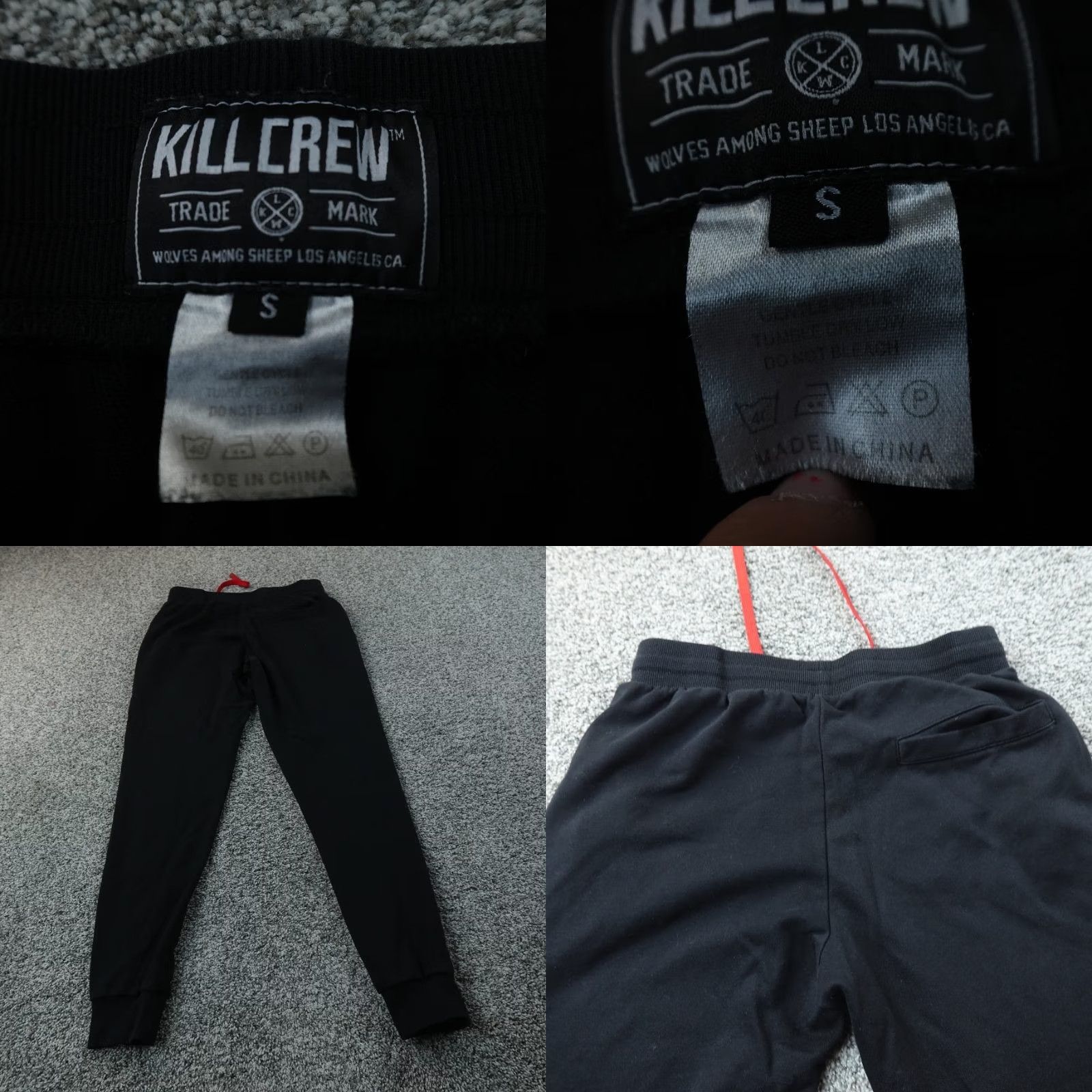 Vintage Kill Crew Sweatpants Mens S Black Red Graphic Jogger Pants Drawstring Athletic Size US 29 - 8 Thumbnail
