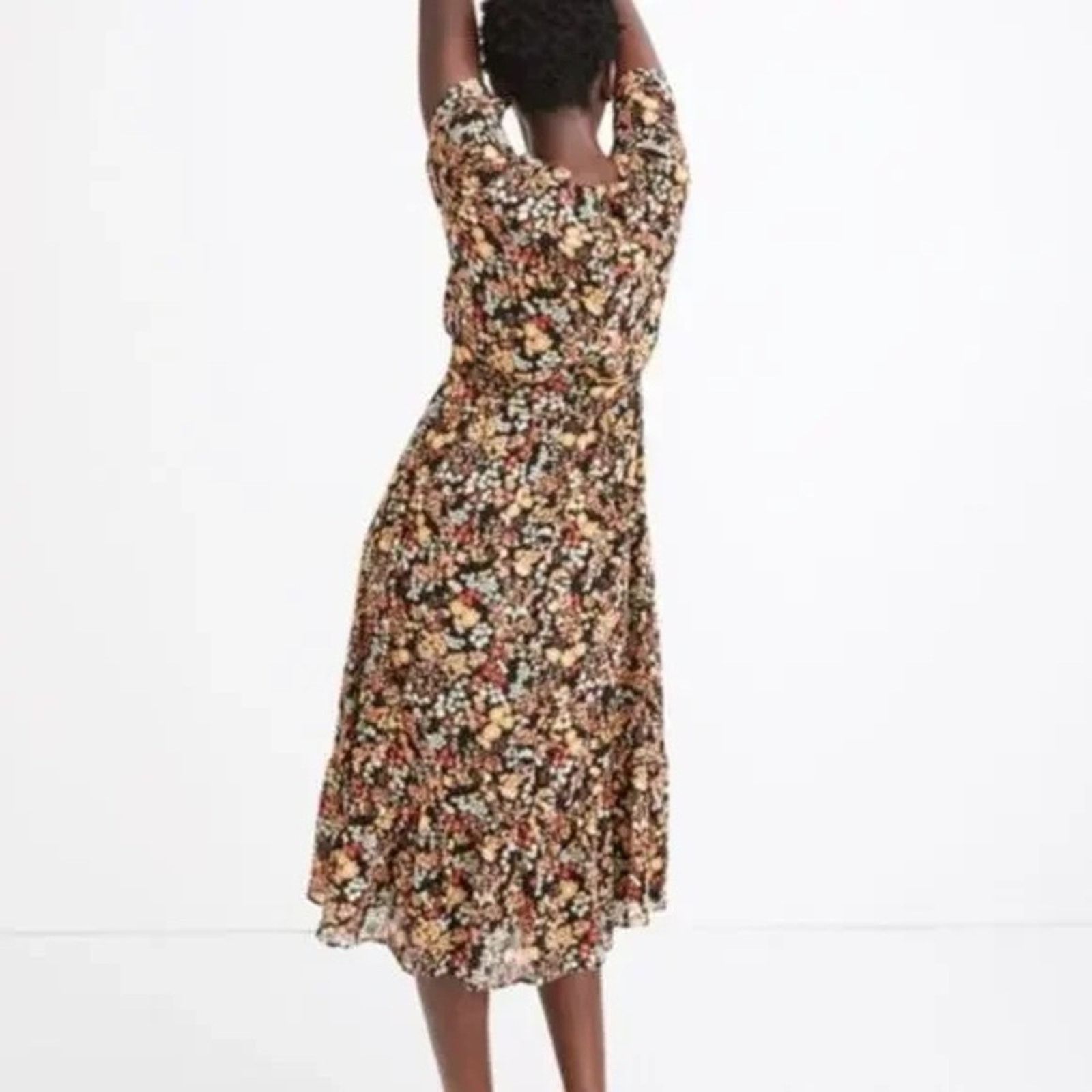Madewell Madewell Dolman Sleeve Ruffle Hem Floral Midi Dress Womens 0 Size XS / US 0-2 / IT 36-38 - 2 Thumbnail