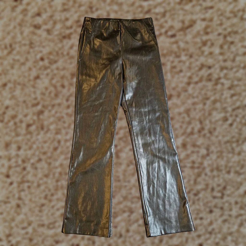 Zara Zara Pants Womens S Black Size Faux Leather Flare Flat Front Stretch Casual Club Size 28" / US 6 / IT 42 - 1 Thumbnail
