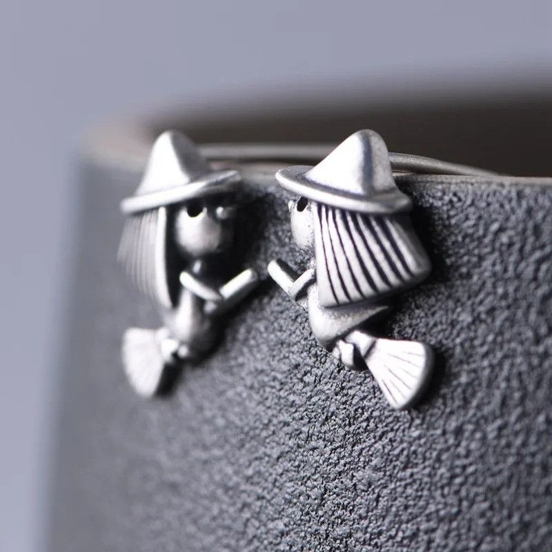 Jewelry Flying Witch Stud Earrings 925 Sterling Silver Ear Gift Size ONE SIZE - 2 Thumbnail