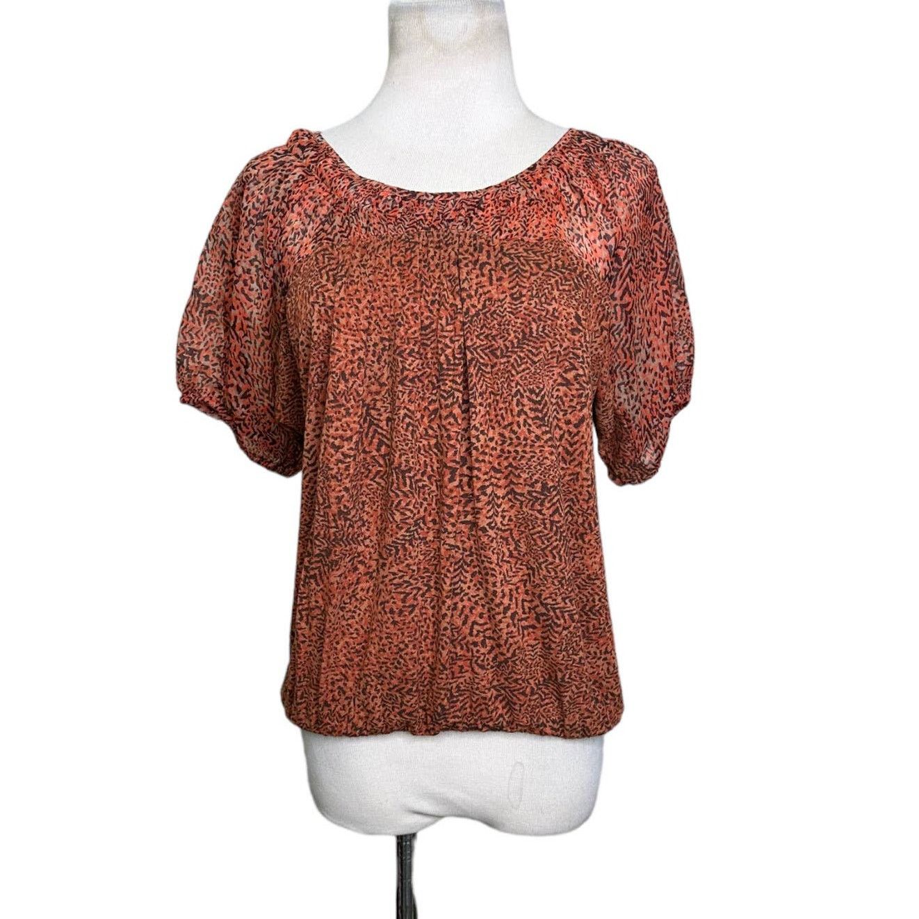 Loft Loft orange animal print short sleeves blouse size XSP Size XS / US 0-2 / IT 36-38 - 1 Thumbnail
