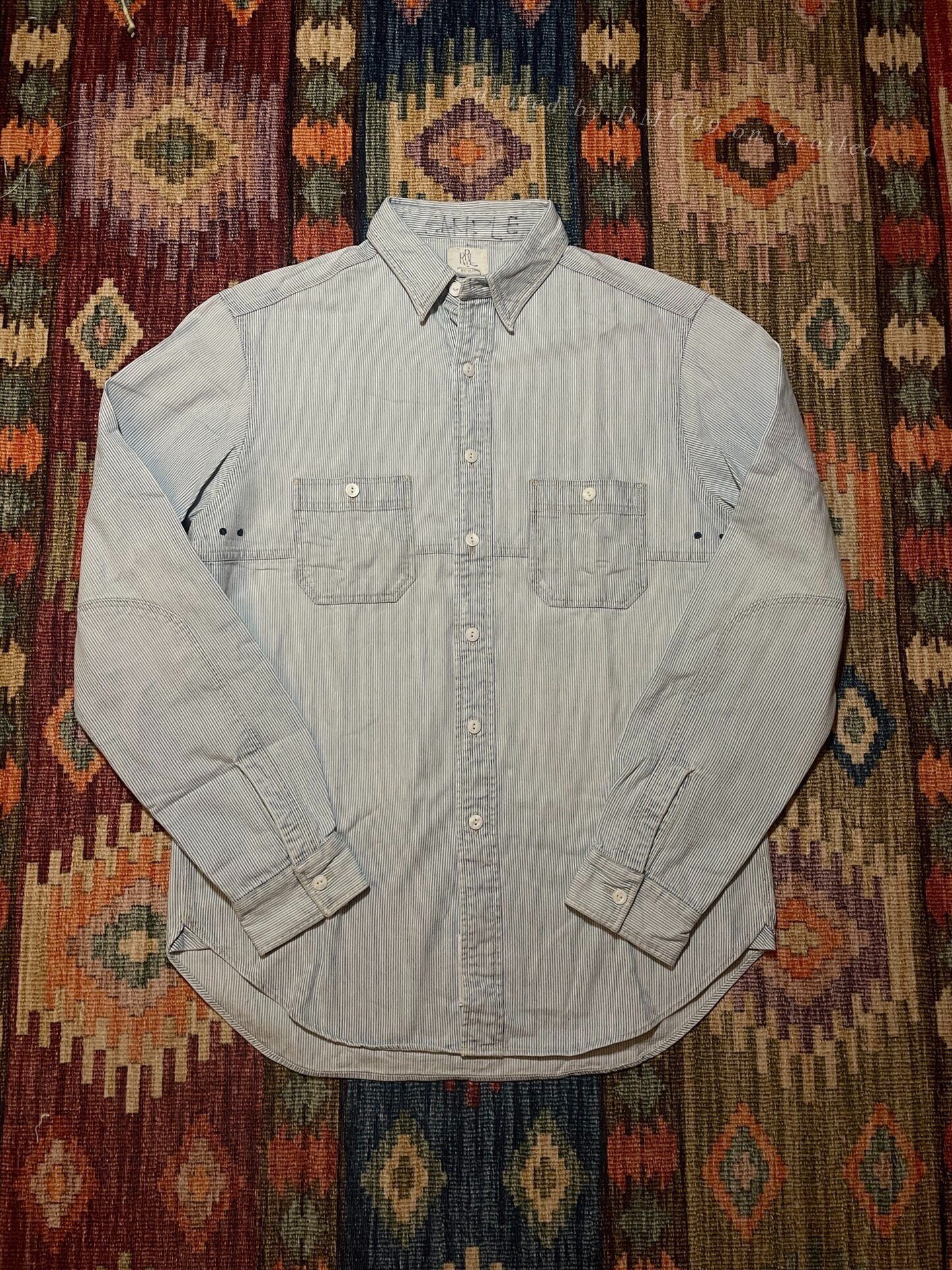 RRL Ralph Lauren RRL Vintage White Gray Stripe Work Shirt Size US M / EU 48-50 / 2 - 1 Thumbnail