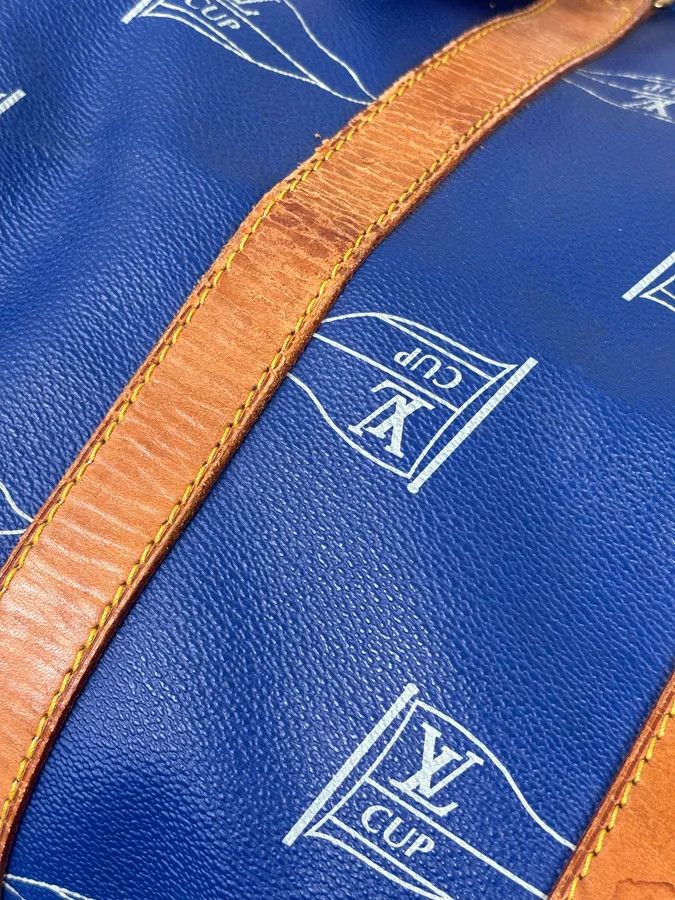 Louis Vuitton 1992 Louis Vuitton LV Cup Falgs Keepall 45 Blue Regatta Blue Leather Travel Bag Size ONE SIZE - 11 Thumbnail