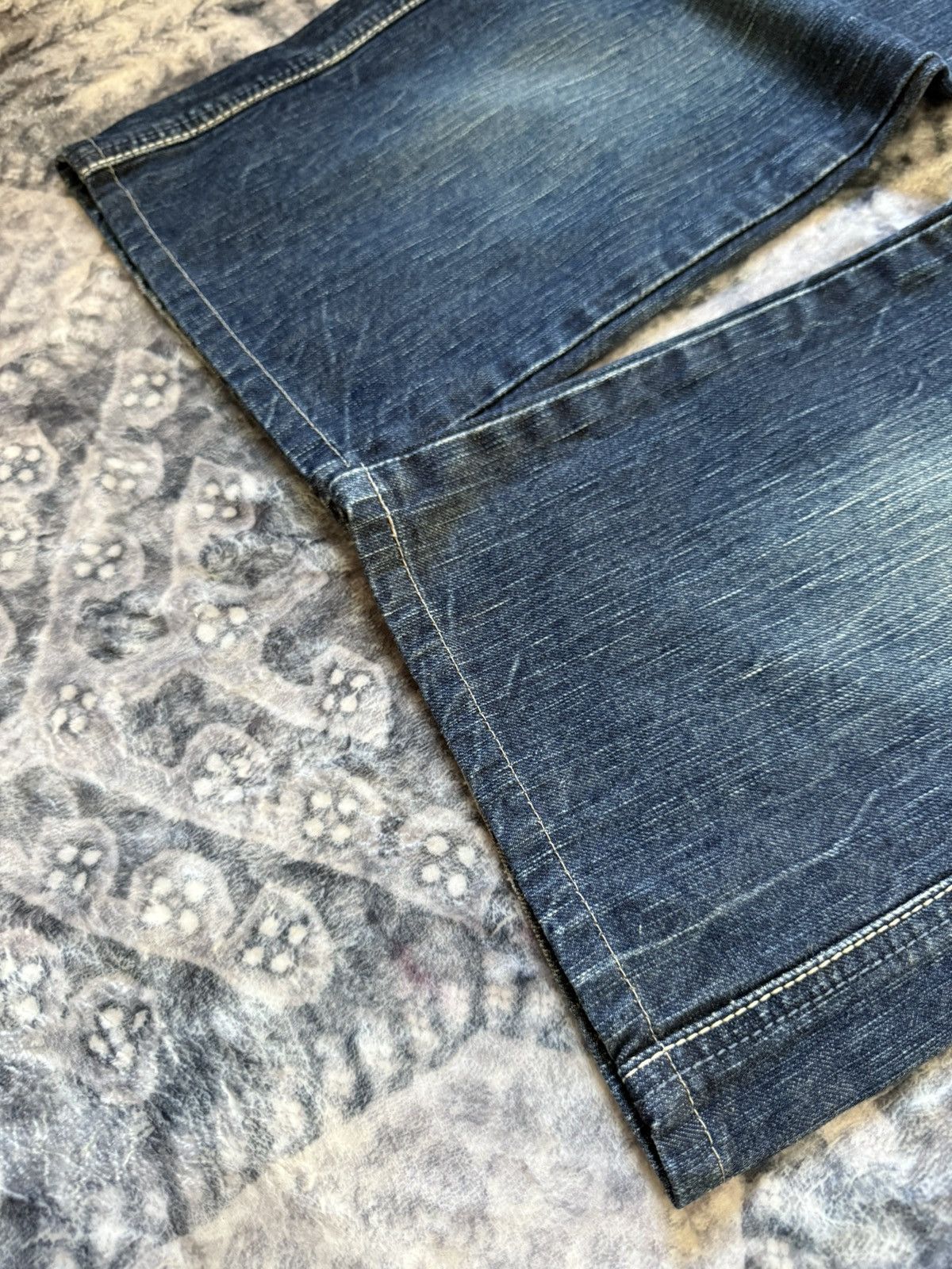 Edwin × Japanese Brand × Vintage Edwin 503 Blue Trip Flared Wide Leg Cropped Jeans Size 30" / US 8 / IT 44 - 8 Thumbnail