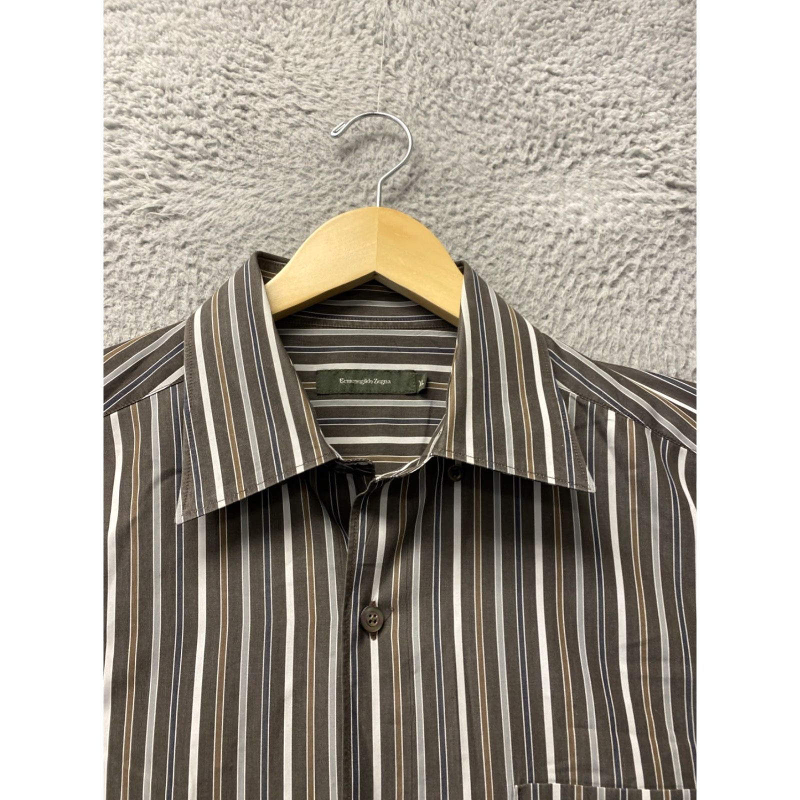 Ermenegildo Zegna Ermenegildo Zegna Button Shirt Striped Brown Cotton XL Men Regular Button-Up Shirt Size US XL / EU 56 / 4 - 4 Thumbnail