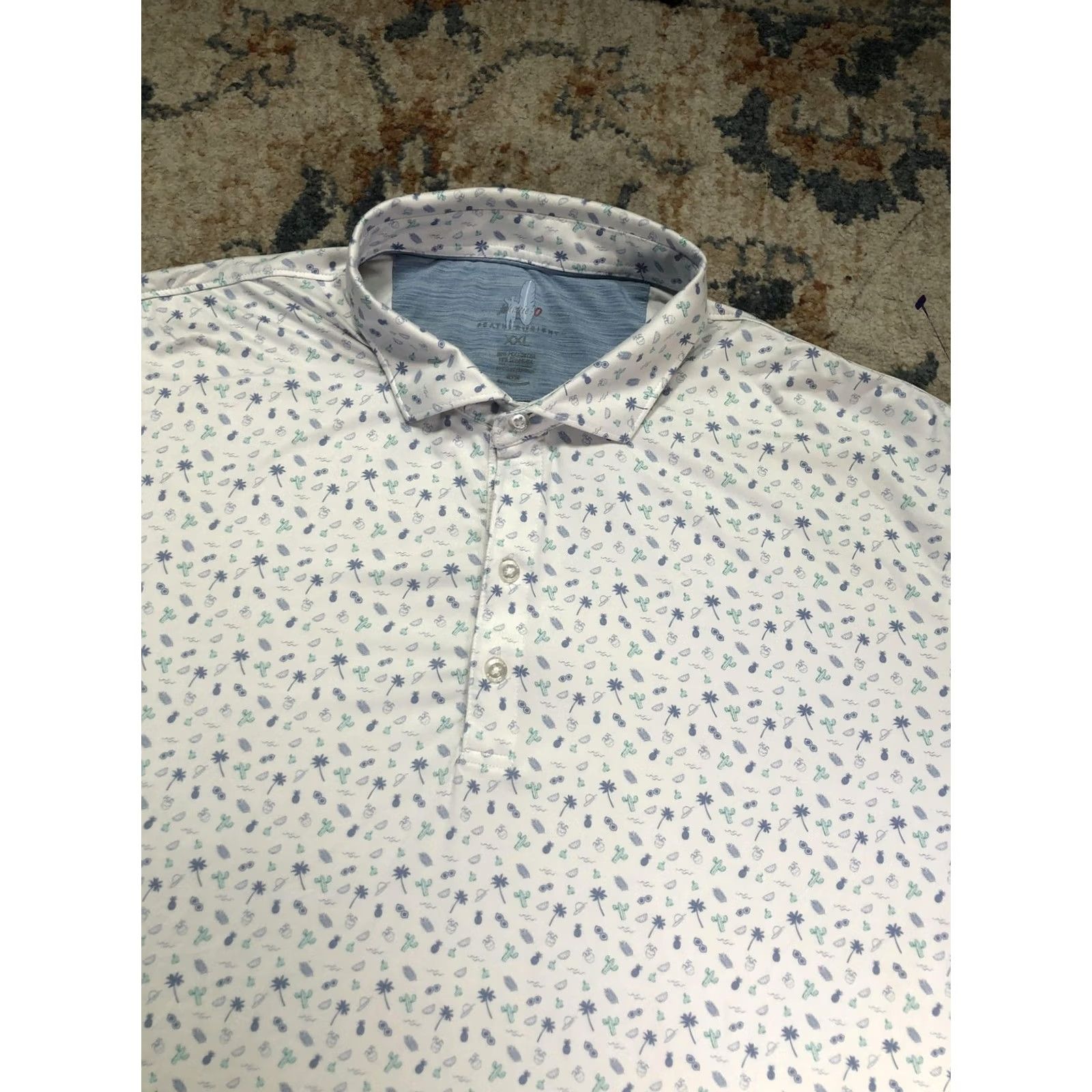 johnnie-O Johnnie-O Featherweight Polo Shirt Mens 2XL White Tropical Golf Short Sleeve Size US XXL / EU 58 / 5 - 6 Thumbnail
