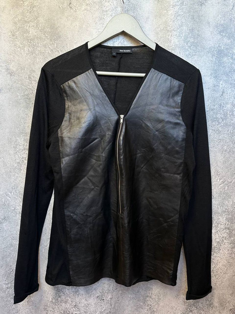 The Kooples The Kooples Lambskin Leather-Panel Zip Cardigan Wool Size L / US 10 / IT 46 - 2 Thumbnail