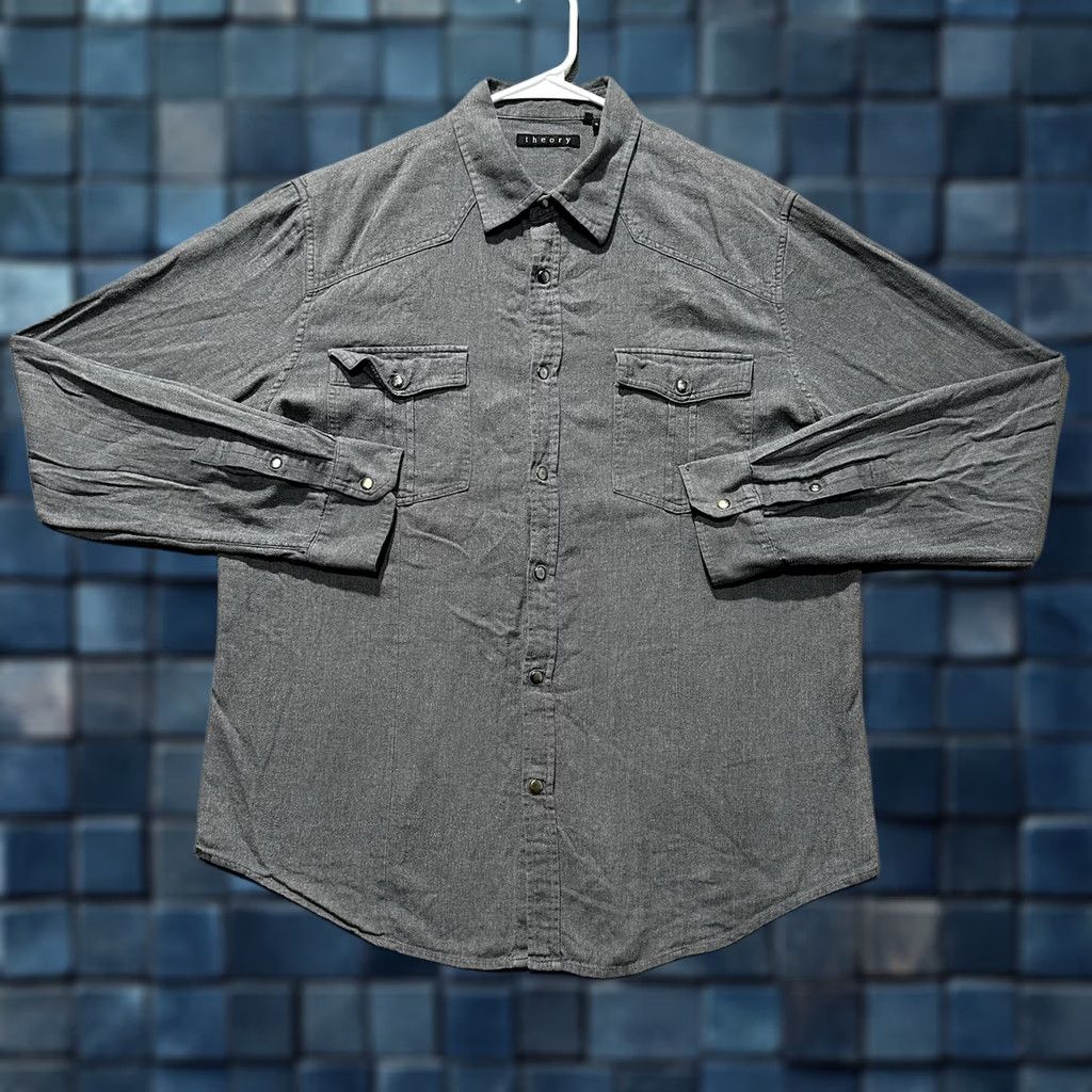 Theory Theory Shirt Mens XL Gray Button Up Long Sleeve Pockets EUC Size US XL / EU 56 / 4 - 1 Thumbnail