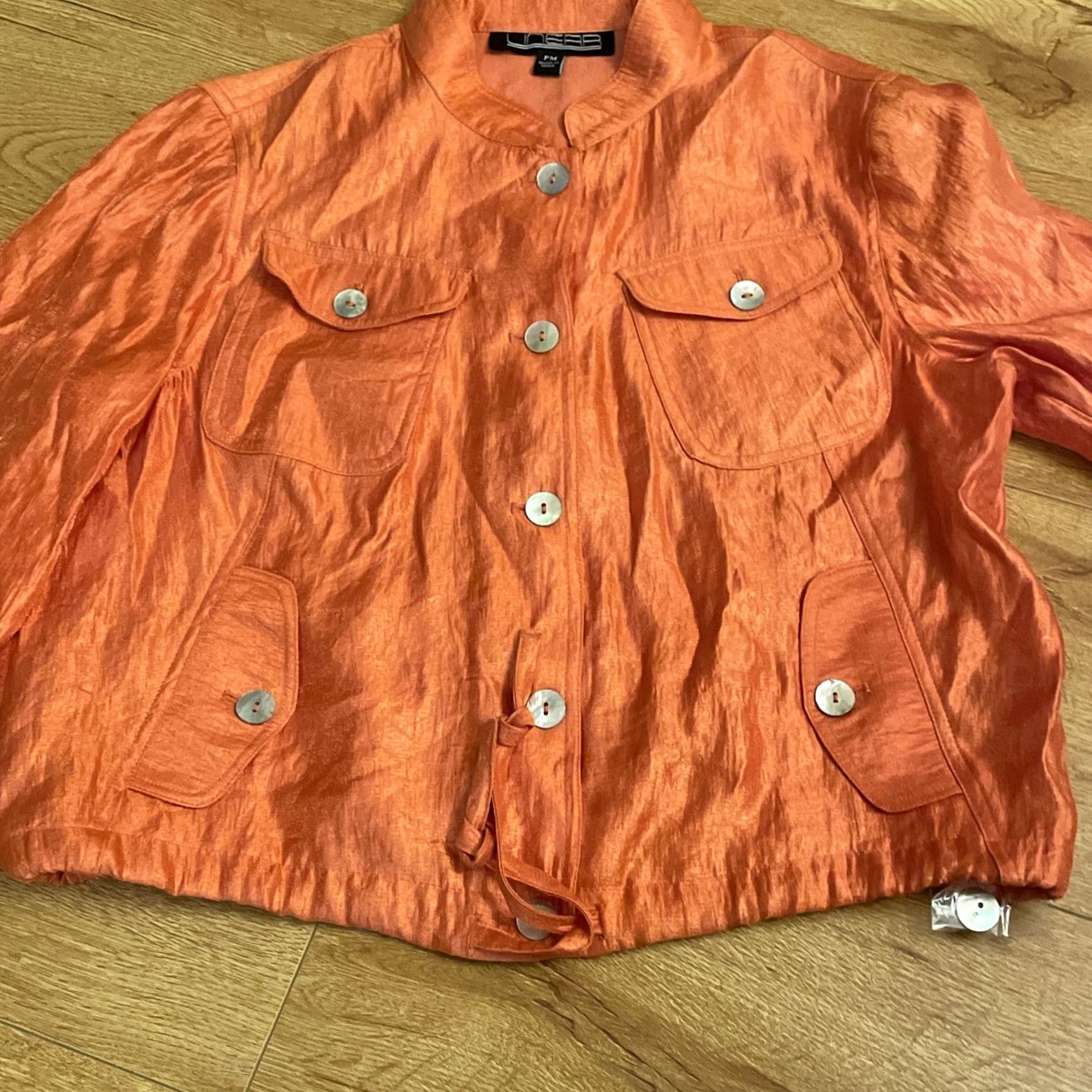 Vintage Linear Womens Sz PM Shiny Metallic Orange Convertible Sleeve Jacket Top Size M / US 6-8 / IT 42-44 - 7 Thumbnail